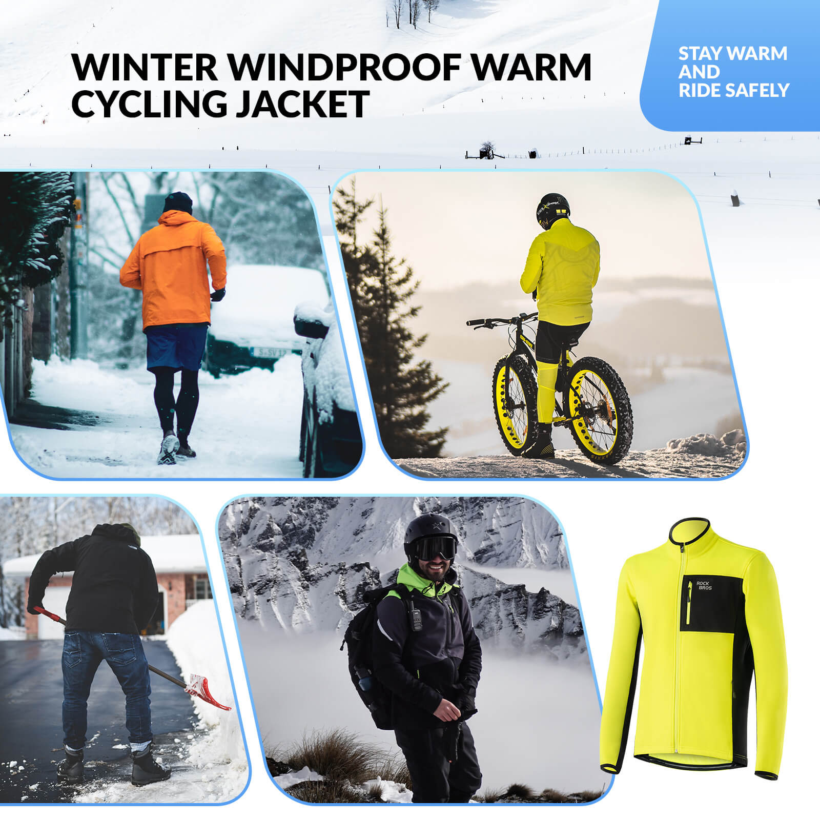 ROCKBROS Reflective Thermal Winter Cycling Jacket for Men and Women