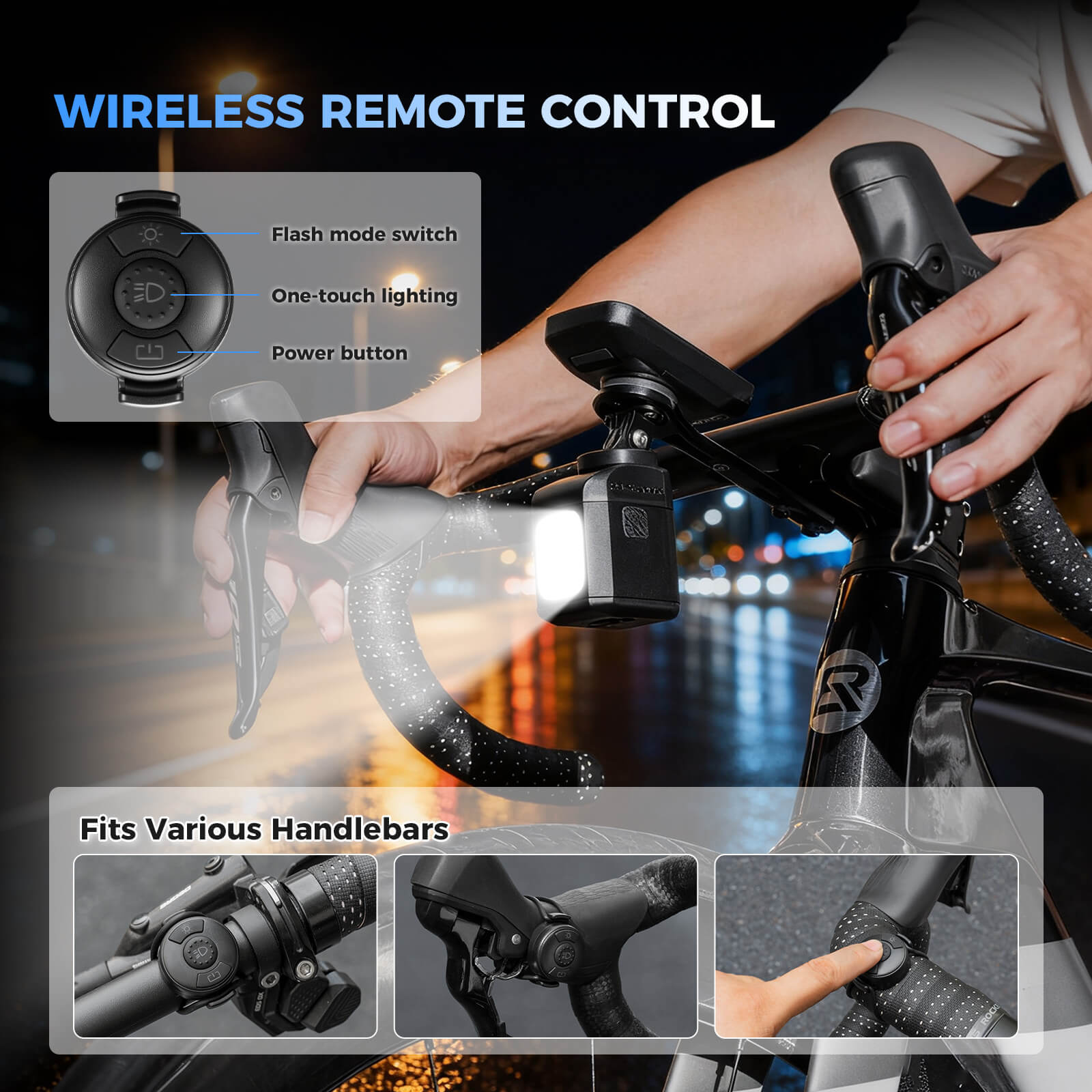 ROCKBROS Remote Controlled Smart Bike Headlight with One-Touch Mode Switching for Safer Night Rides