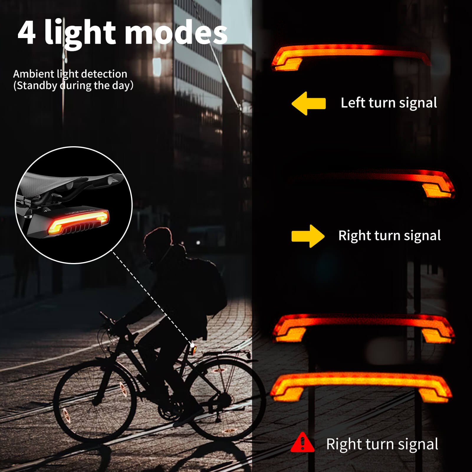 ROCKBROS Smart Bike Tail Light with Remote Turn Signals & Laser