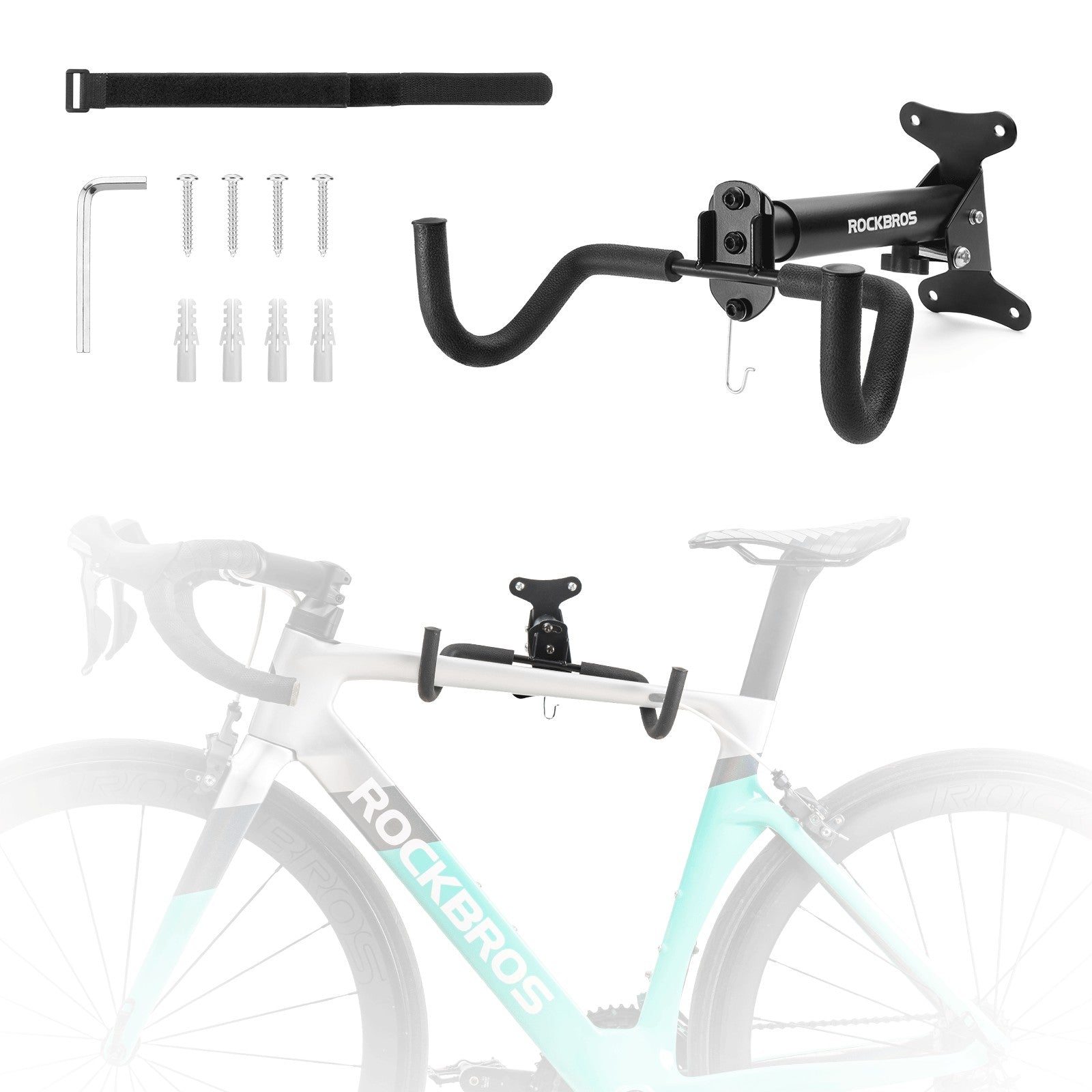 bike wall mount with helmet storage Foldable Wall-Mounted Bike Rack with Double Protective Hooks