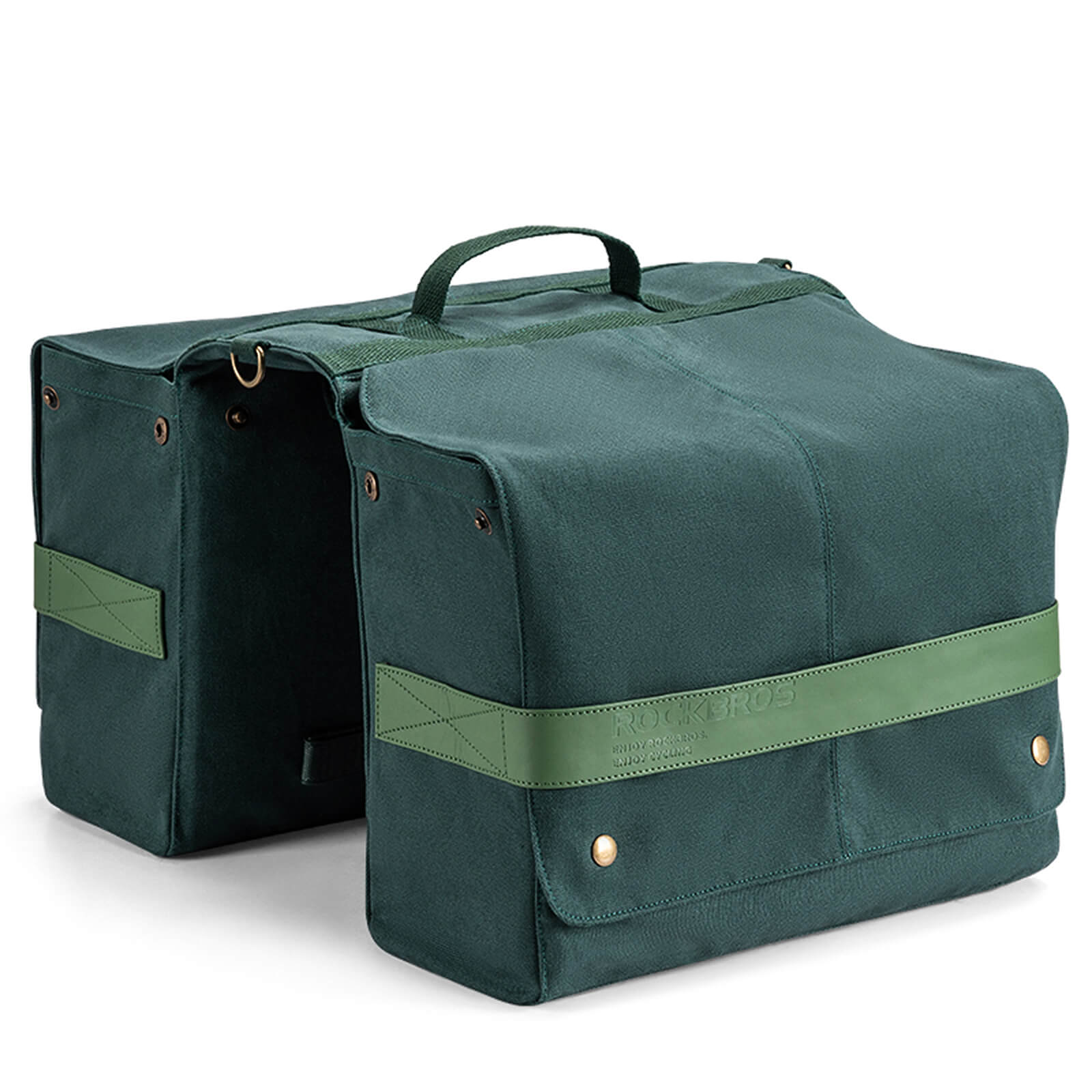 ROCKBROS retro bike pannier 27L front view showing expandable compartments and dual-bag
#Color_Green