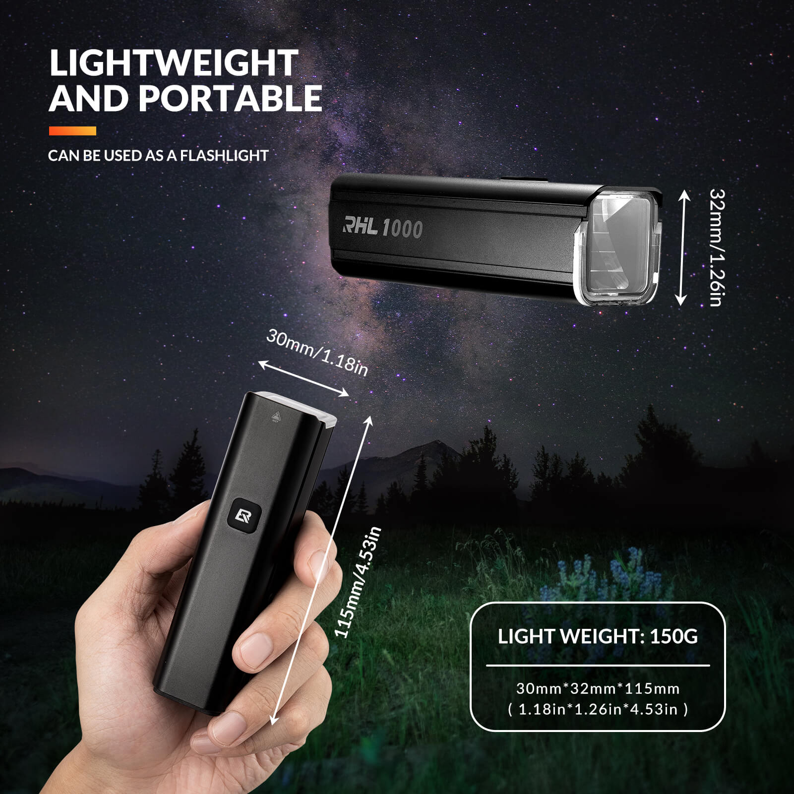 ROCKBROS RHL1000 Bike Front Light with 1000 Lumens and Wide Beam