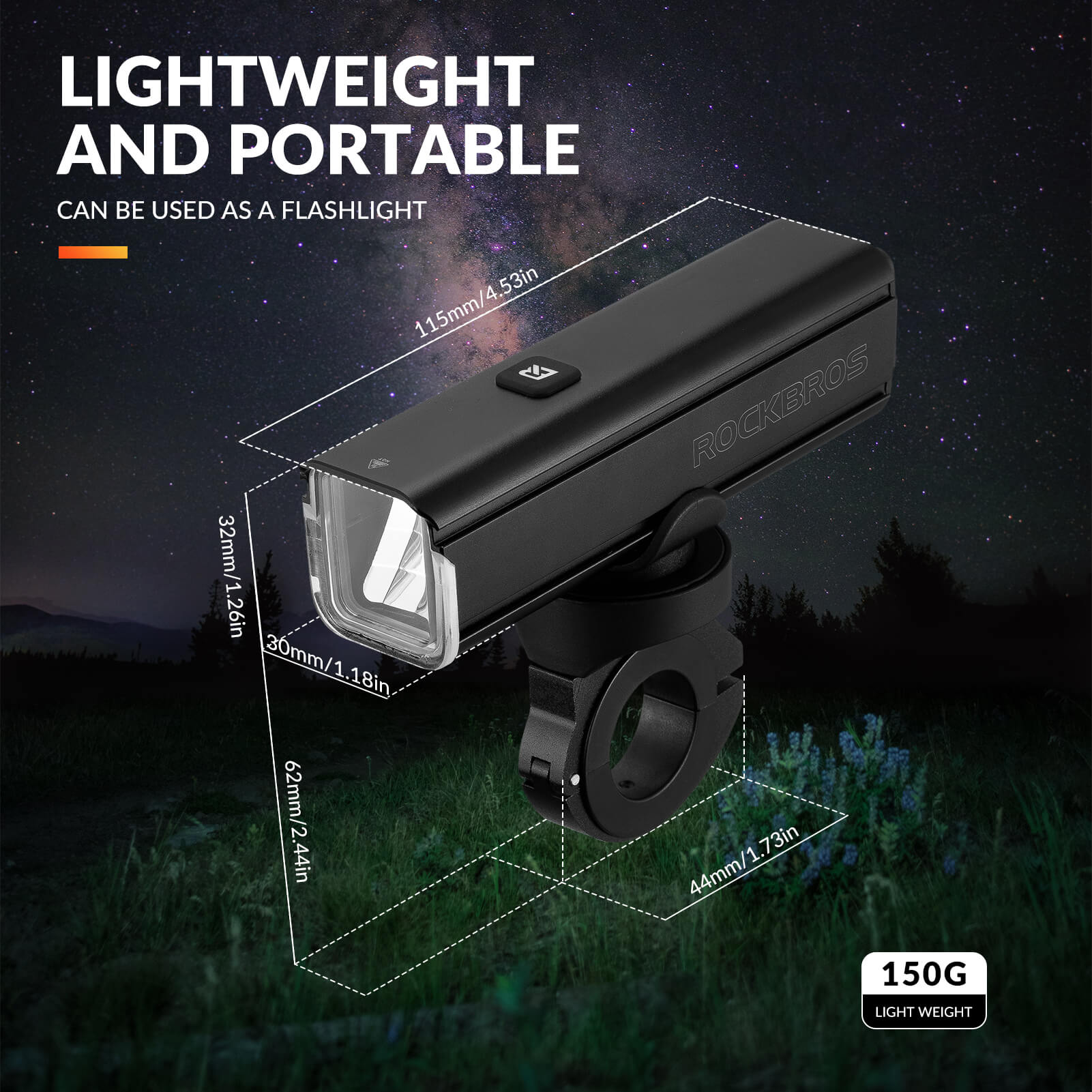 ROCKBROS RHL1000 Bike Front Light with 1000 Lumens and Wide Beam