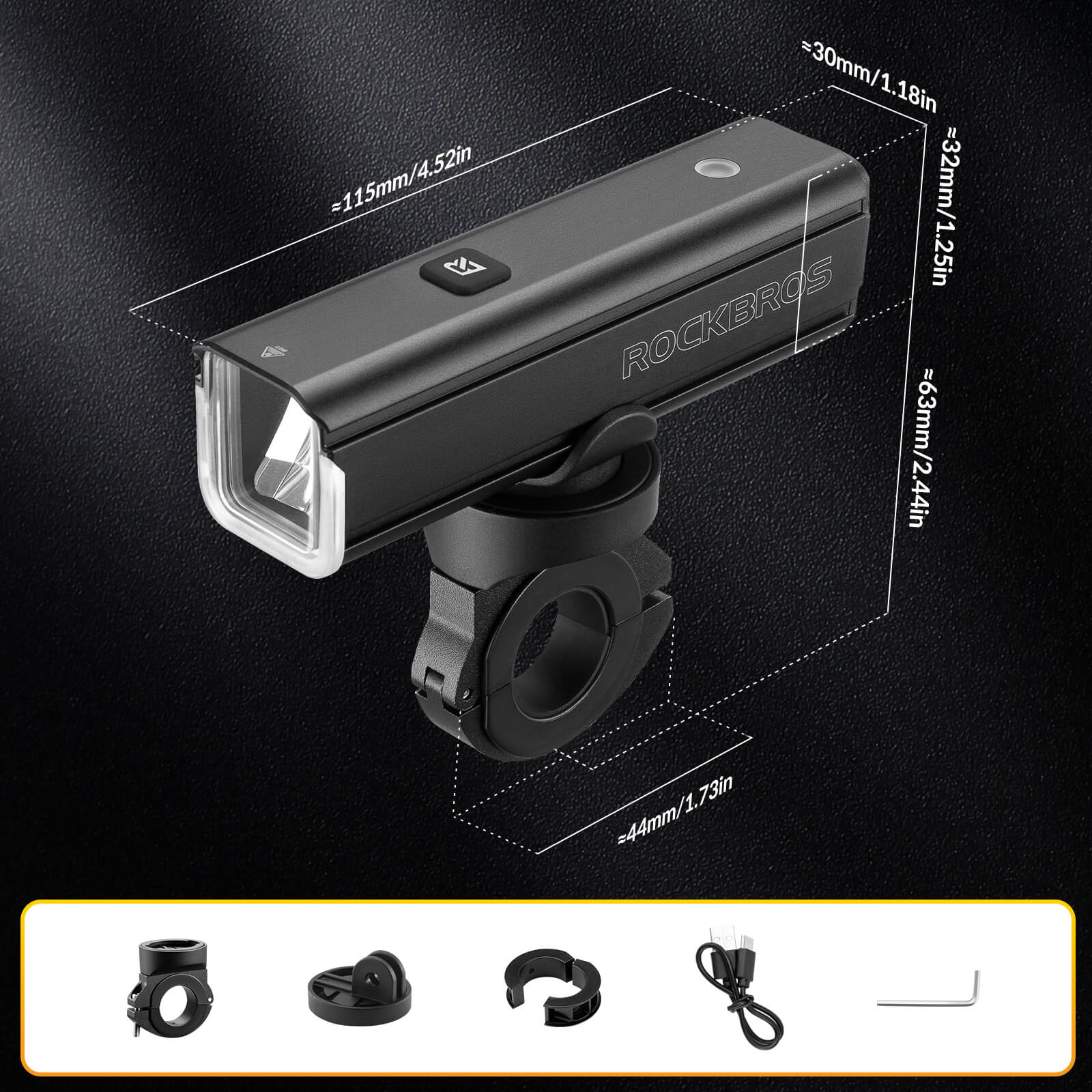 ROCKBROS bike front light with intelligent temperature control preventing overheating