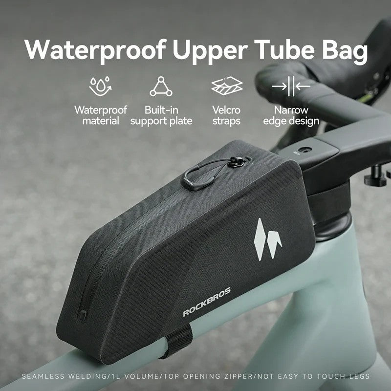 ROCKBROS RideMate 100 percent waterproof bike top tube bag for secure cycling storage