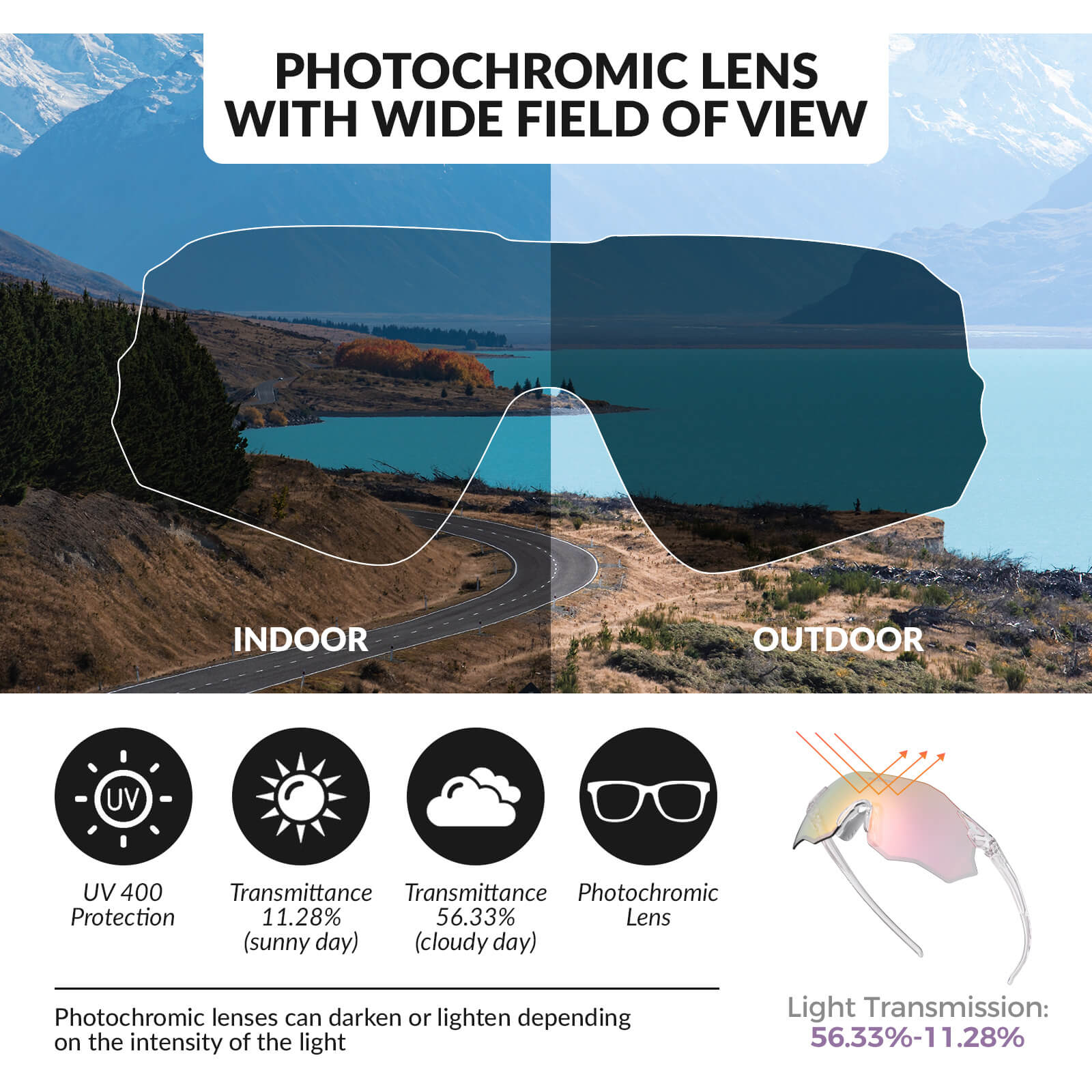 ROCKBROS rimless photochromic cycling glasses for outdoor sports
#Color_Pink White