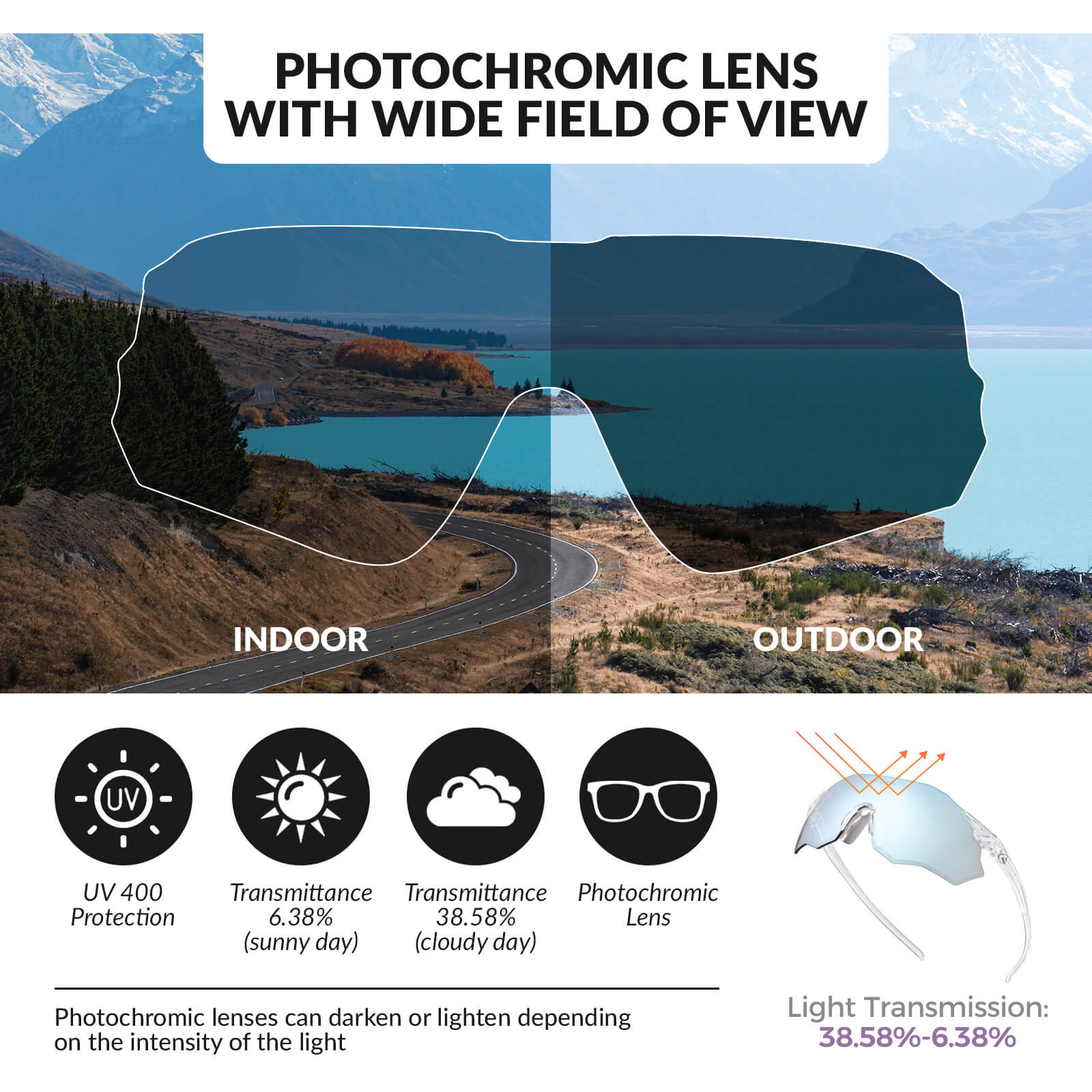 ROCKBROS rimless photochromic cycling glasses for outdoor sports
#Color_Transparency