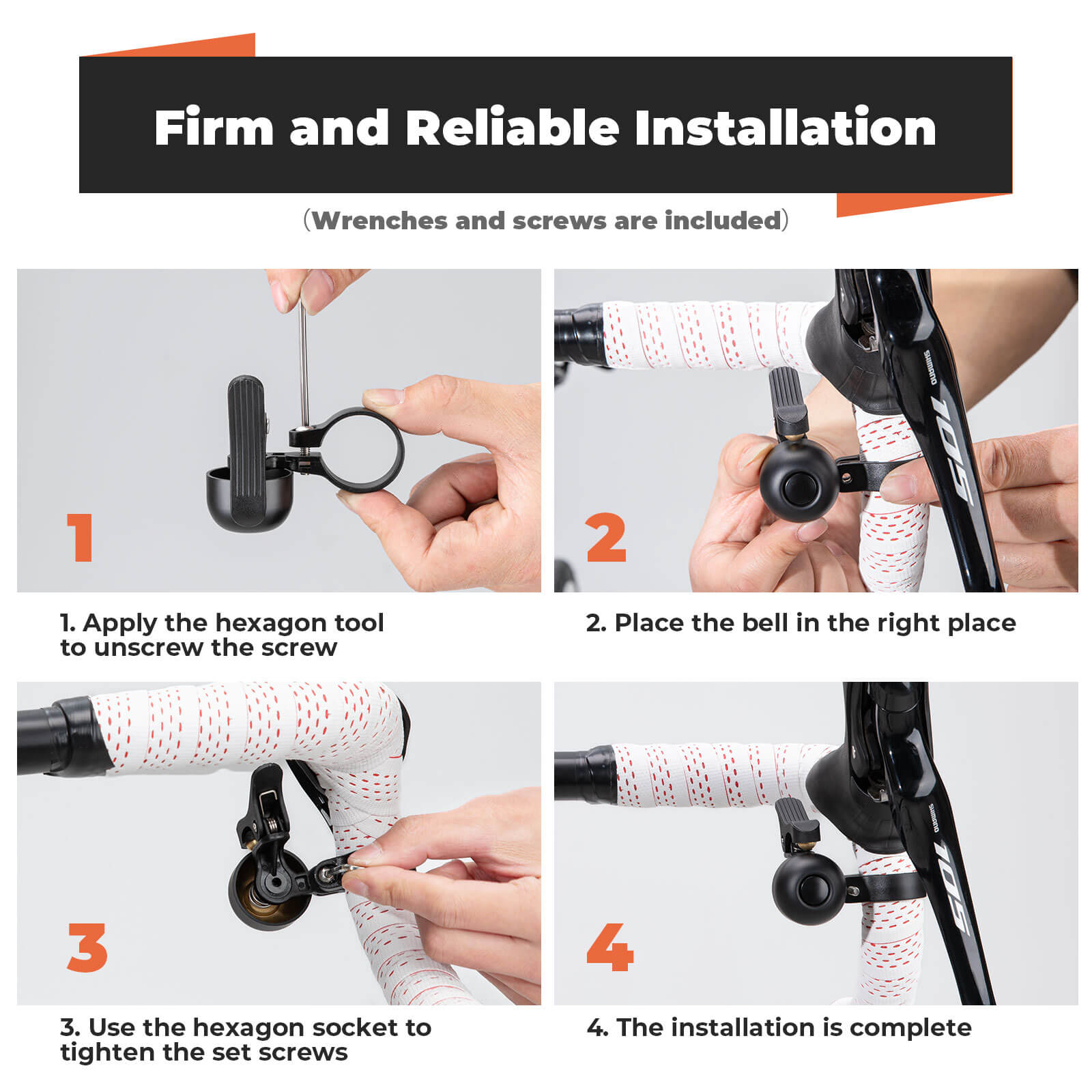 ROCKBROS road bike bell with loud sound and dual-side lever for 27–30mm handlebars