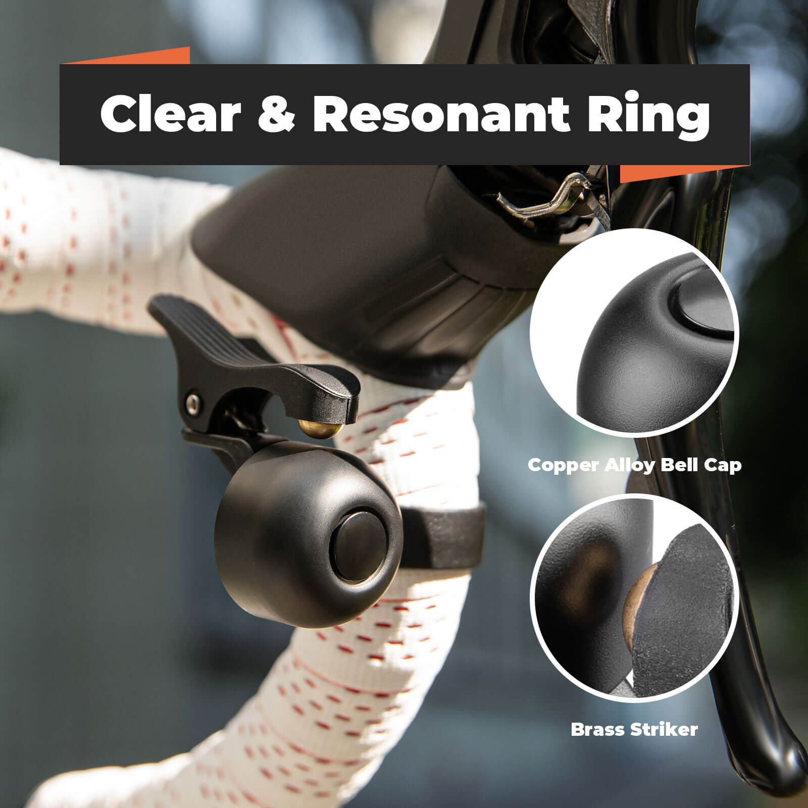 ROCKBROS road bike bell with loud sound and dual-side lever for 27–30mm handlebars