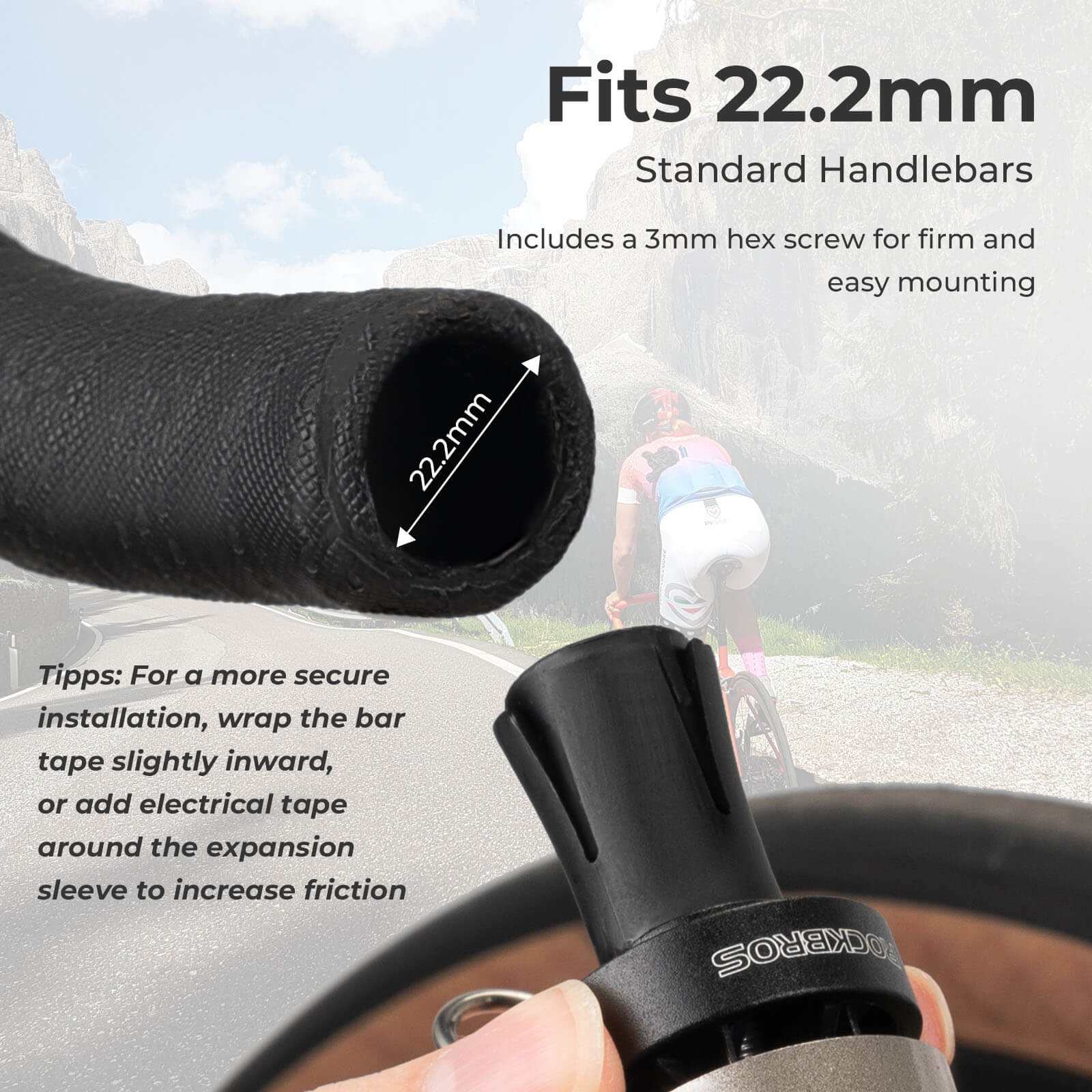 ROCKBROS road bike handlebar end bell dimensions, compact and easy to fit on 22.2mm handlebars