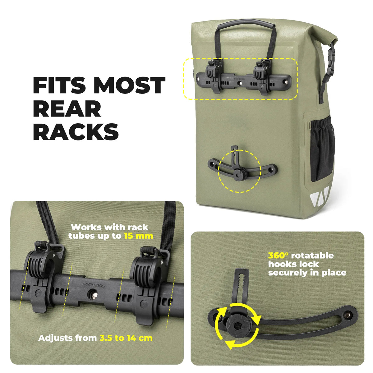 ROCKBROS pannier adjustable quick-release mounting system on a bicycle rear rack
