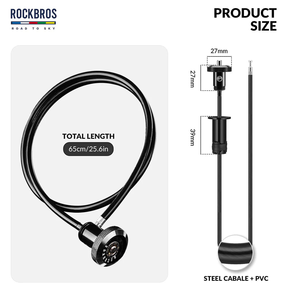 Road-to-Sky Mini Hidden Bicycle Cable Lock with PVC-Coated Steel Cable for Daily Bike Security