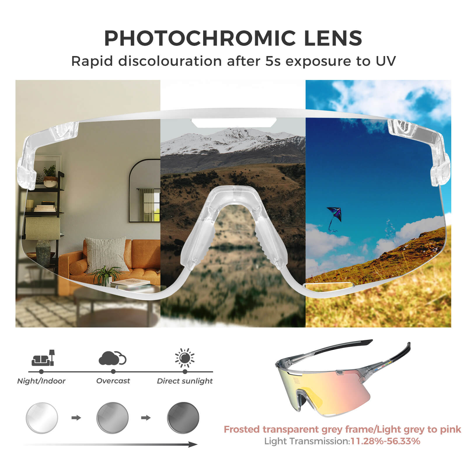 ROCKBROS ROAD-TO-SKY BOUNDLESS photochromic cycling glasses with photochromic lenses for adaptive light protection
#Color_Black
