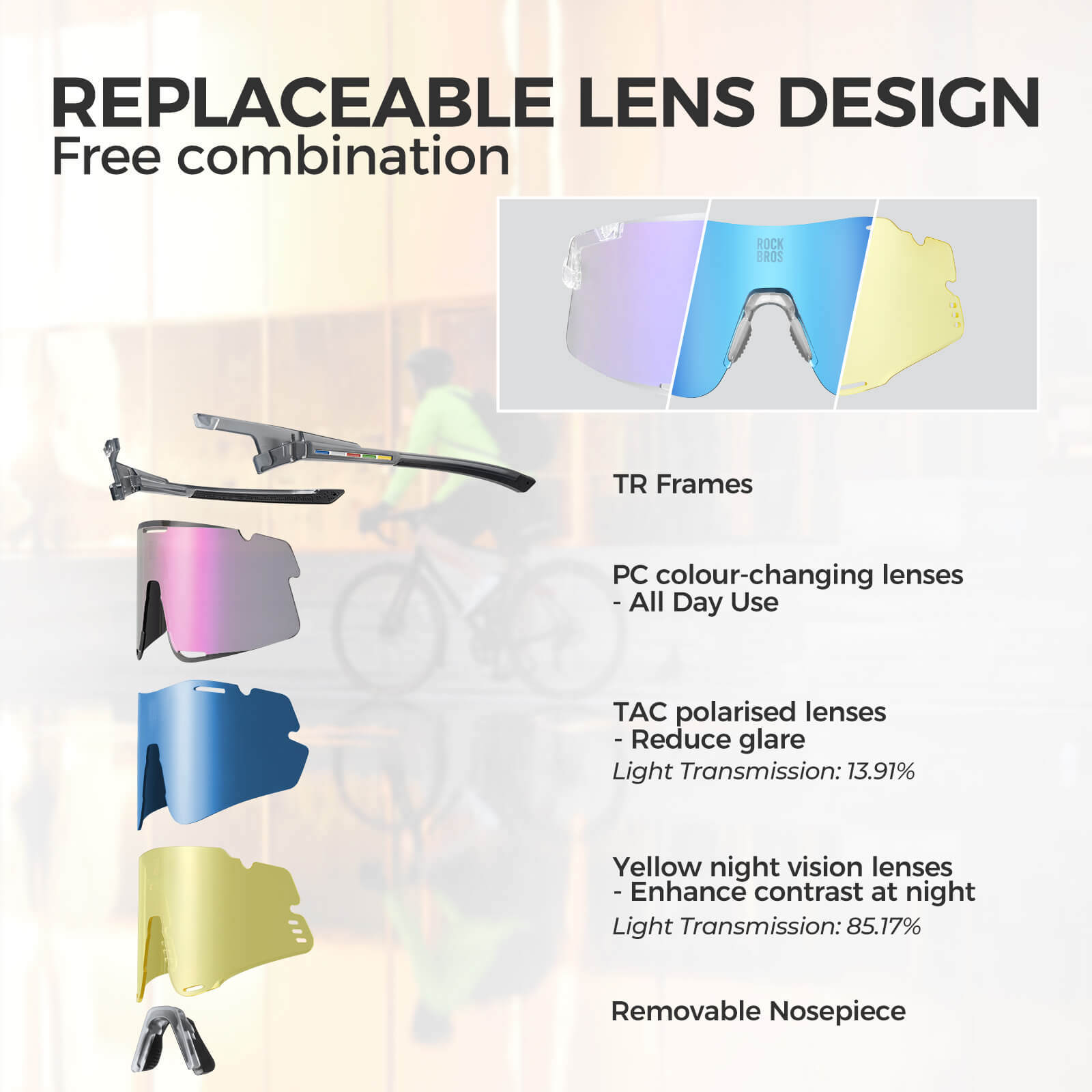 ROCKBROS ROAD-TO-SKY BOUNDLESS photochromic cycling glasses with photochromic lenses for adaptive light protection
#Color_Purple