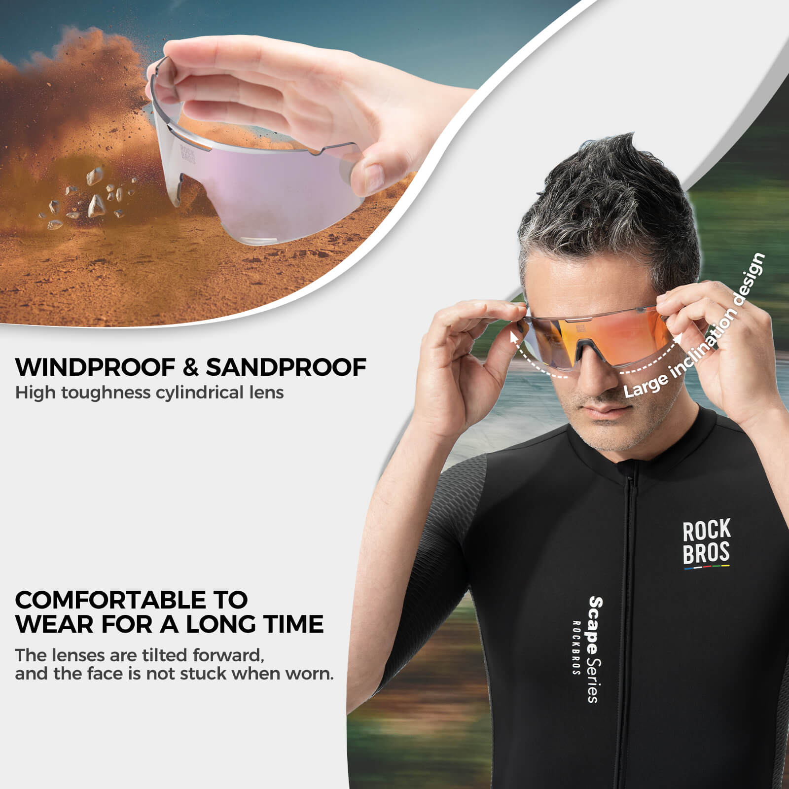 ROCKBROS ROAD-TO-SKY BOUNDLESS photochromic cycling glasses with photochromic lenses for adaptive light protection