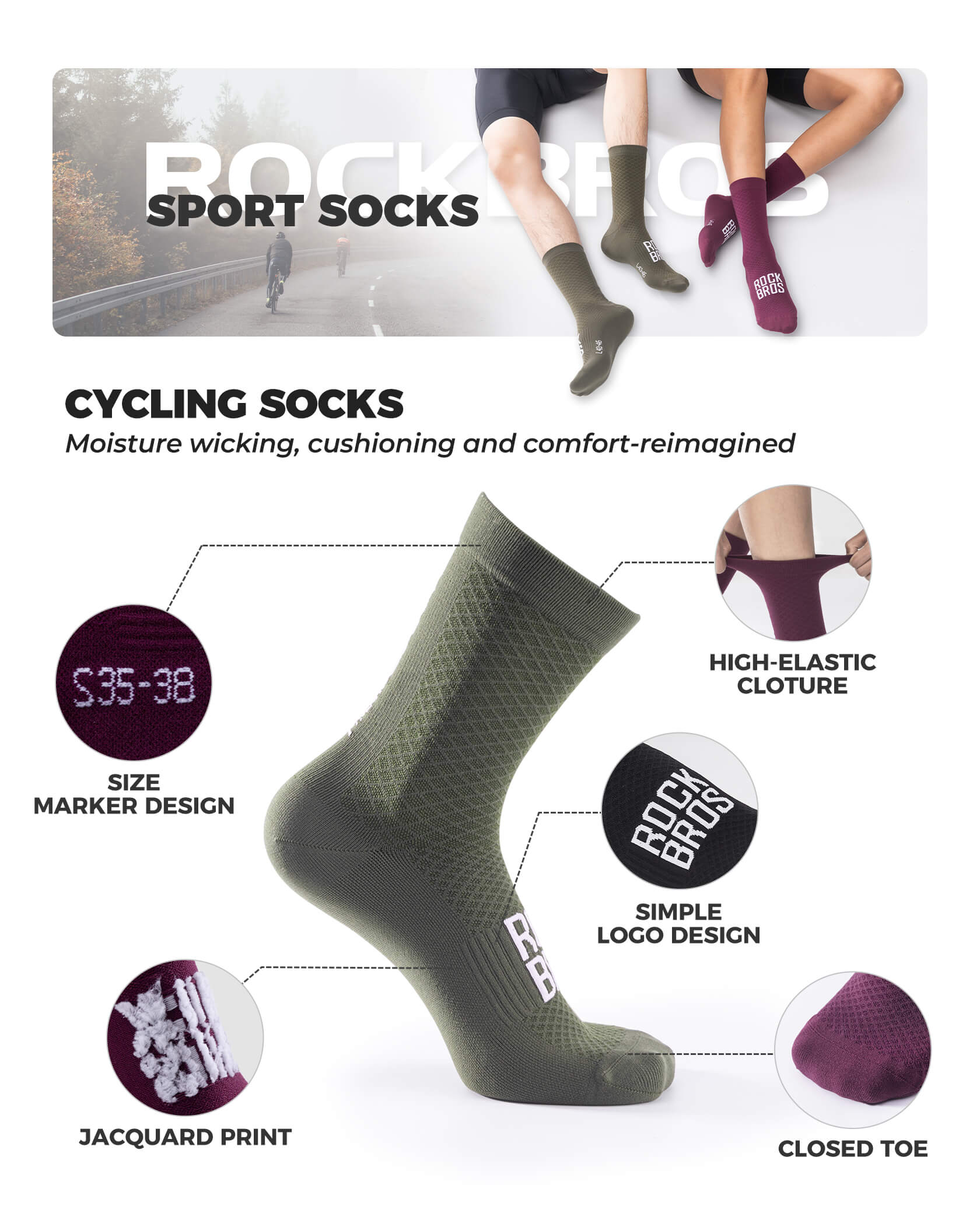 ROCKBROS ROAD TO SKY breathable cycling socks with mesh ventilation for road and mountain biking
#Color_Green