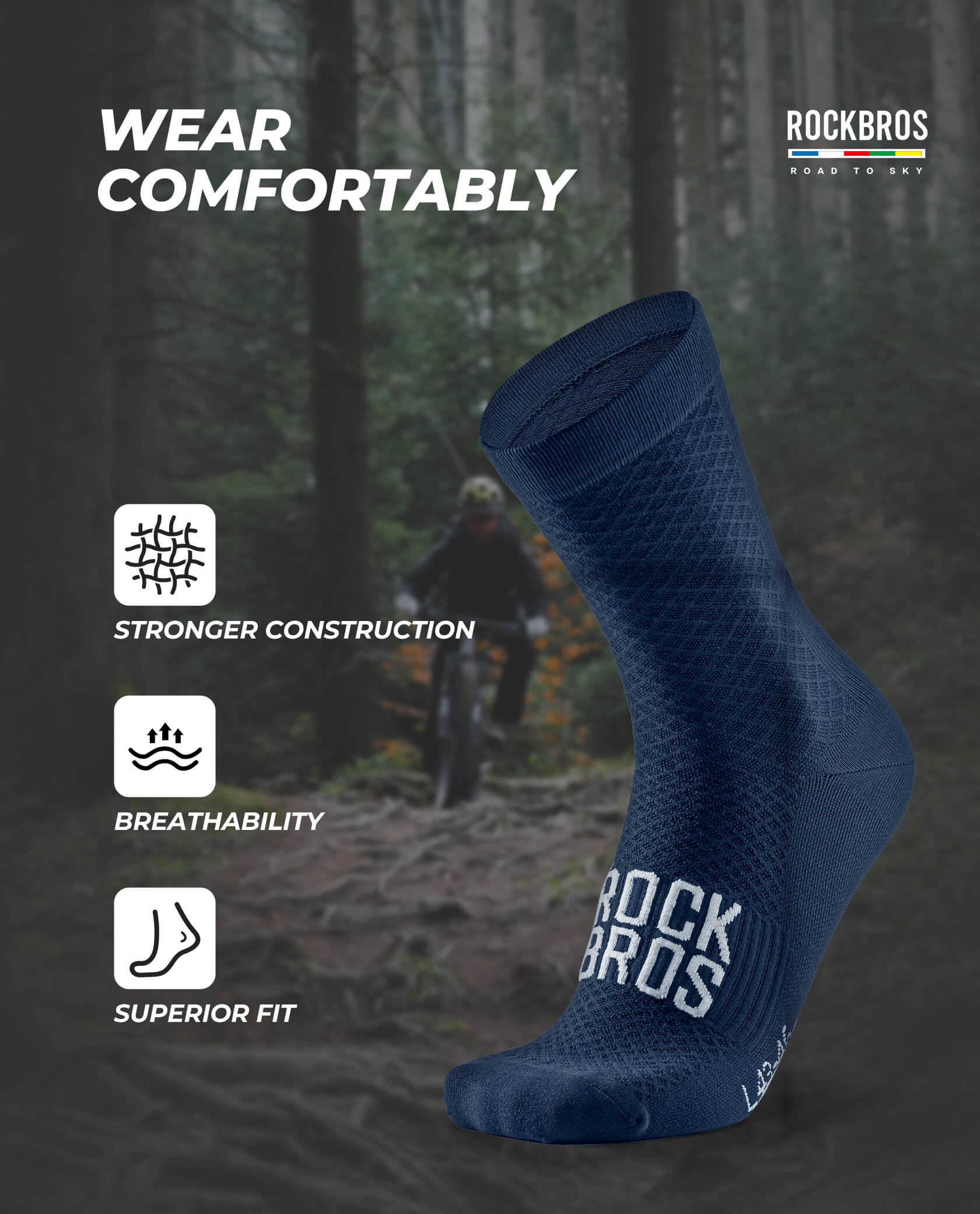 ROCKBROS ROAD TO SKY breathable cycling socks with mesh ventilation for road and mountain biking
#Color_Navy Blue