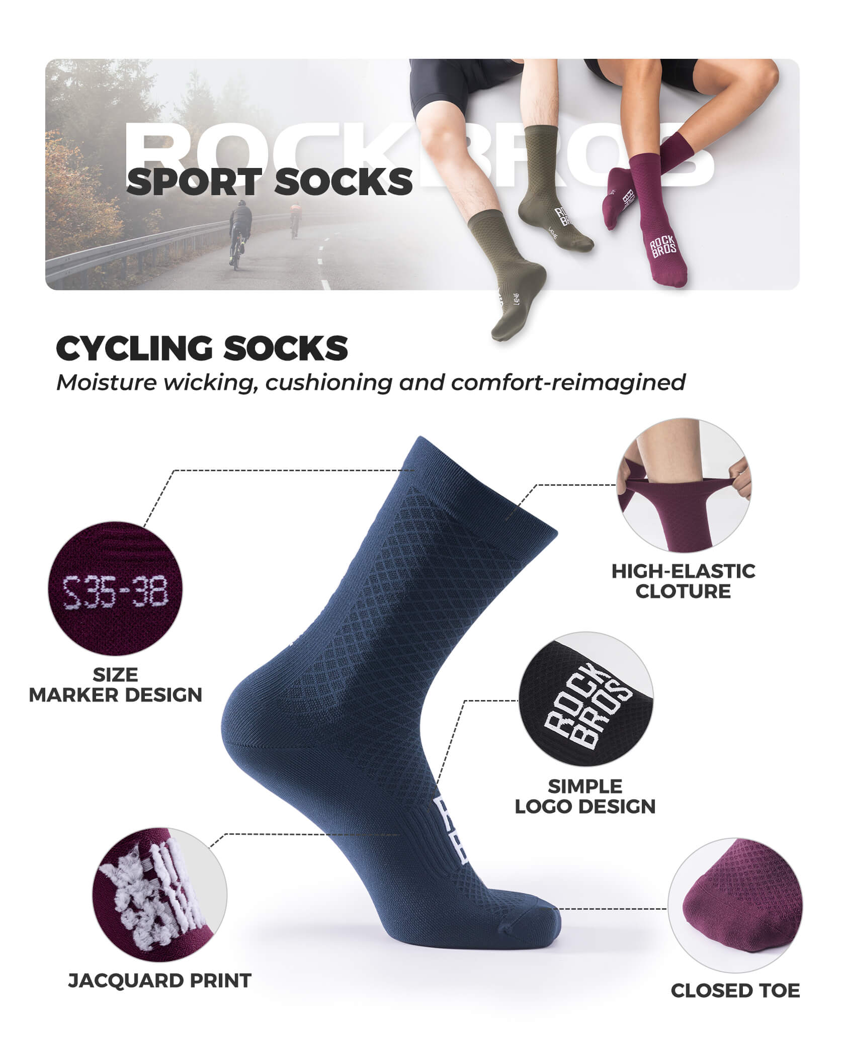 ROCKBROS ROAD TO SKY breathable cycling socks with mesh ventilation for road and mountain biking
#Color_Navy Blue