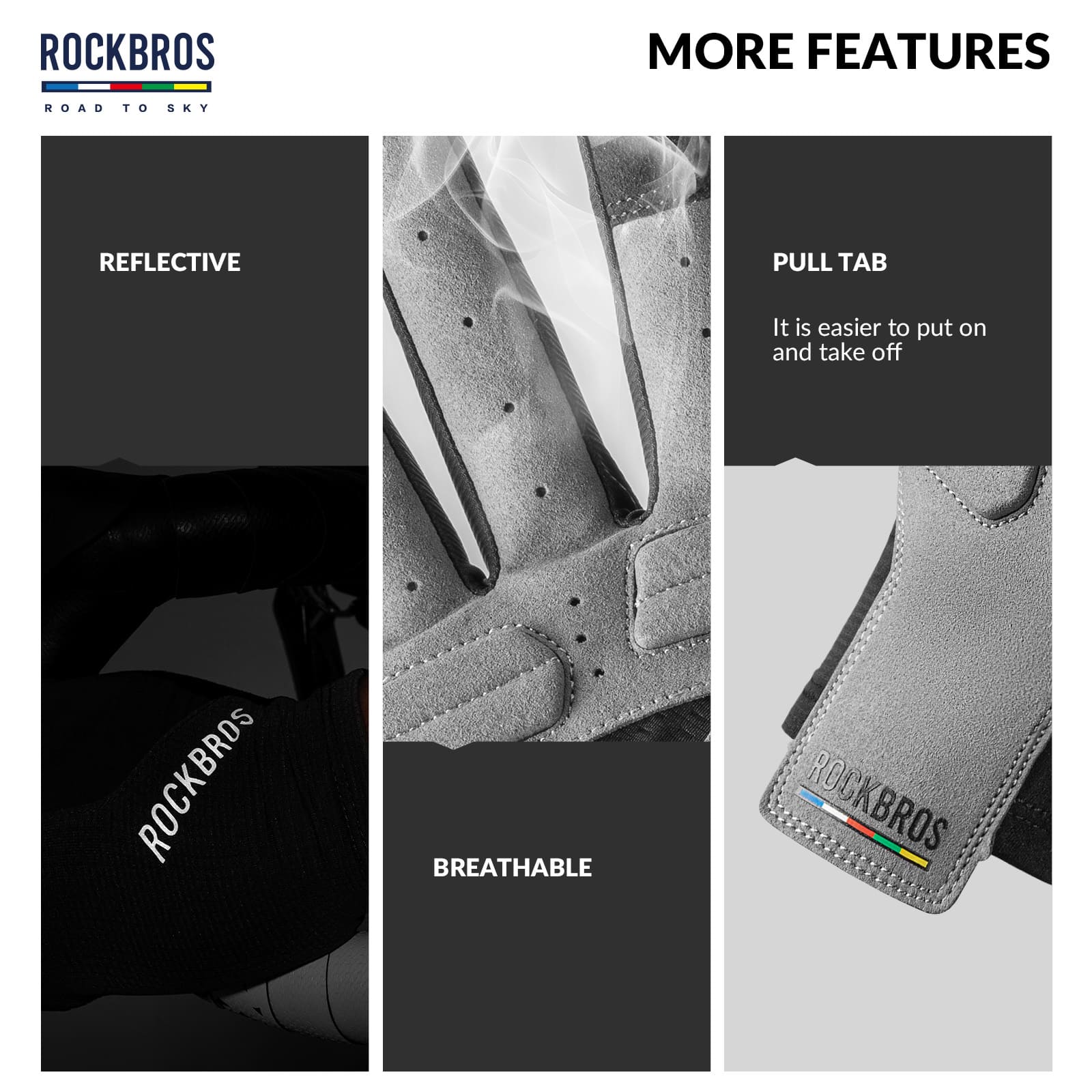 ROCKBROS Road to Sky breathable full finger cycling gloves with SBR padded palm and touchscreen fingertips
#Color_Black