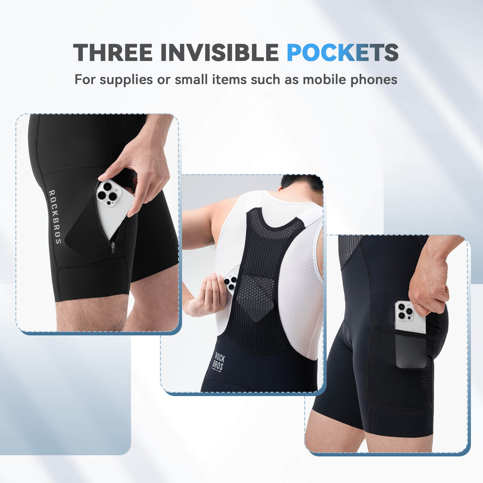 ROCKBROS ROAD-TO-SKY cycling shorts with discreet storage pockets for energy gels, tools, and personal items