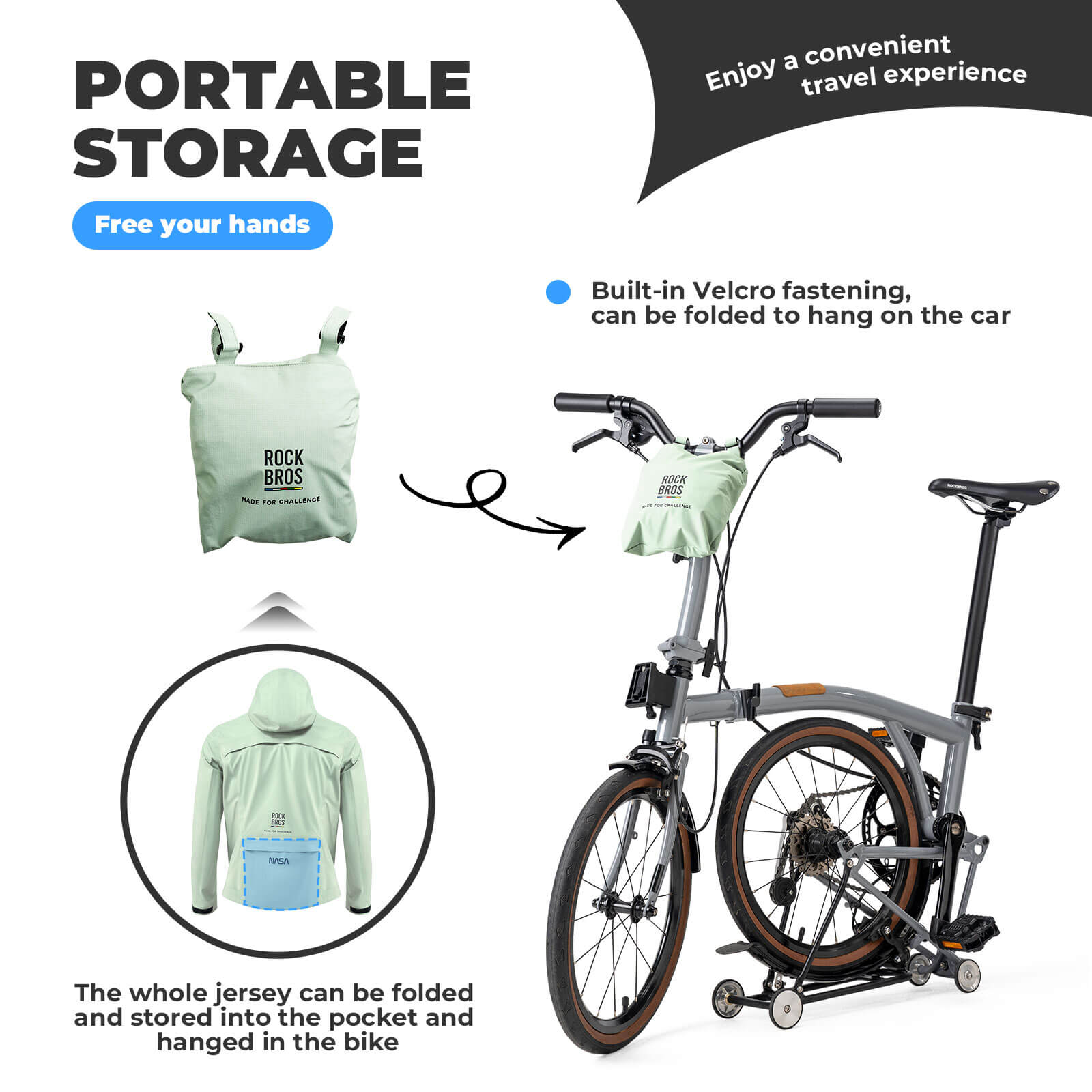 Packable cycling rain jacket with waterproof and windproof design