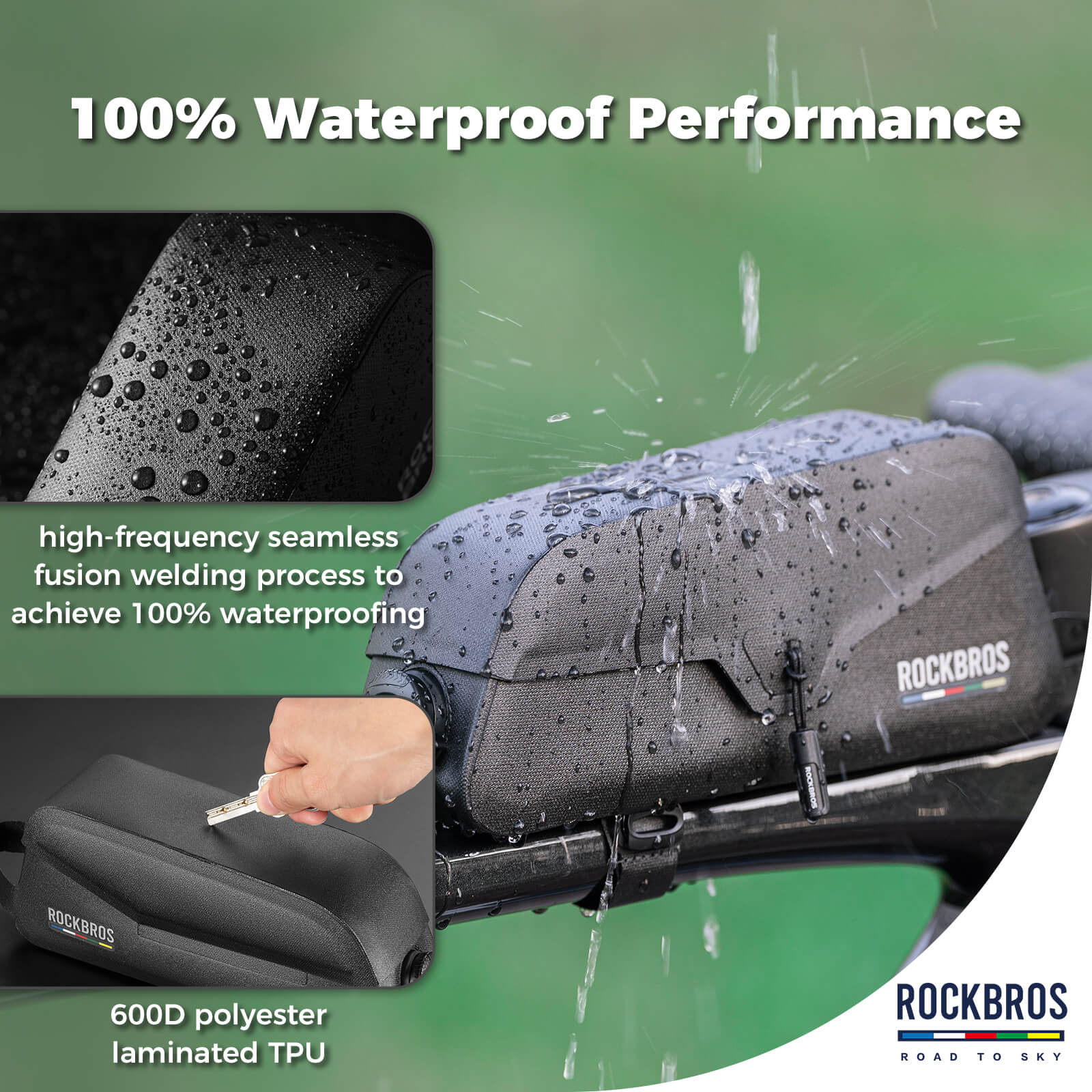 ROCKBROS Road To Sky 100% waterproof magnetic top tube bike frame bag 0.6L 0.9L for cycling