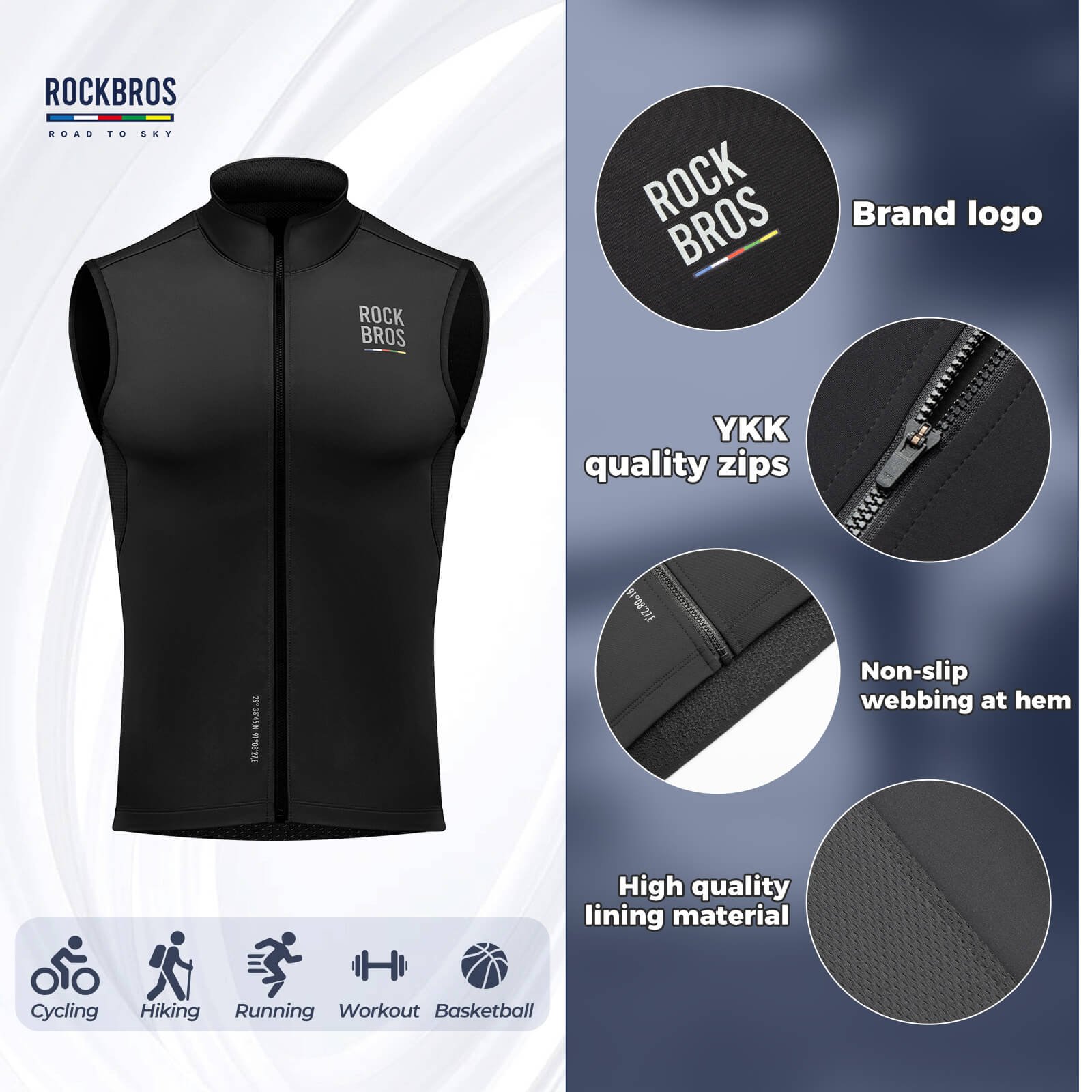 ROAD-TO-SKY windproof thermal cycling vest bike gilet for road biking keeps body warm and comfortable in cold weather