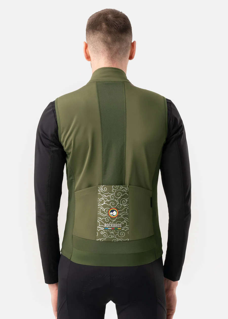 ROCKBROS ROAD-TO-SKY windproof warm cycling vest for men and women breathable thermal bike vest
#Color_Green