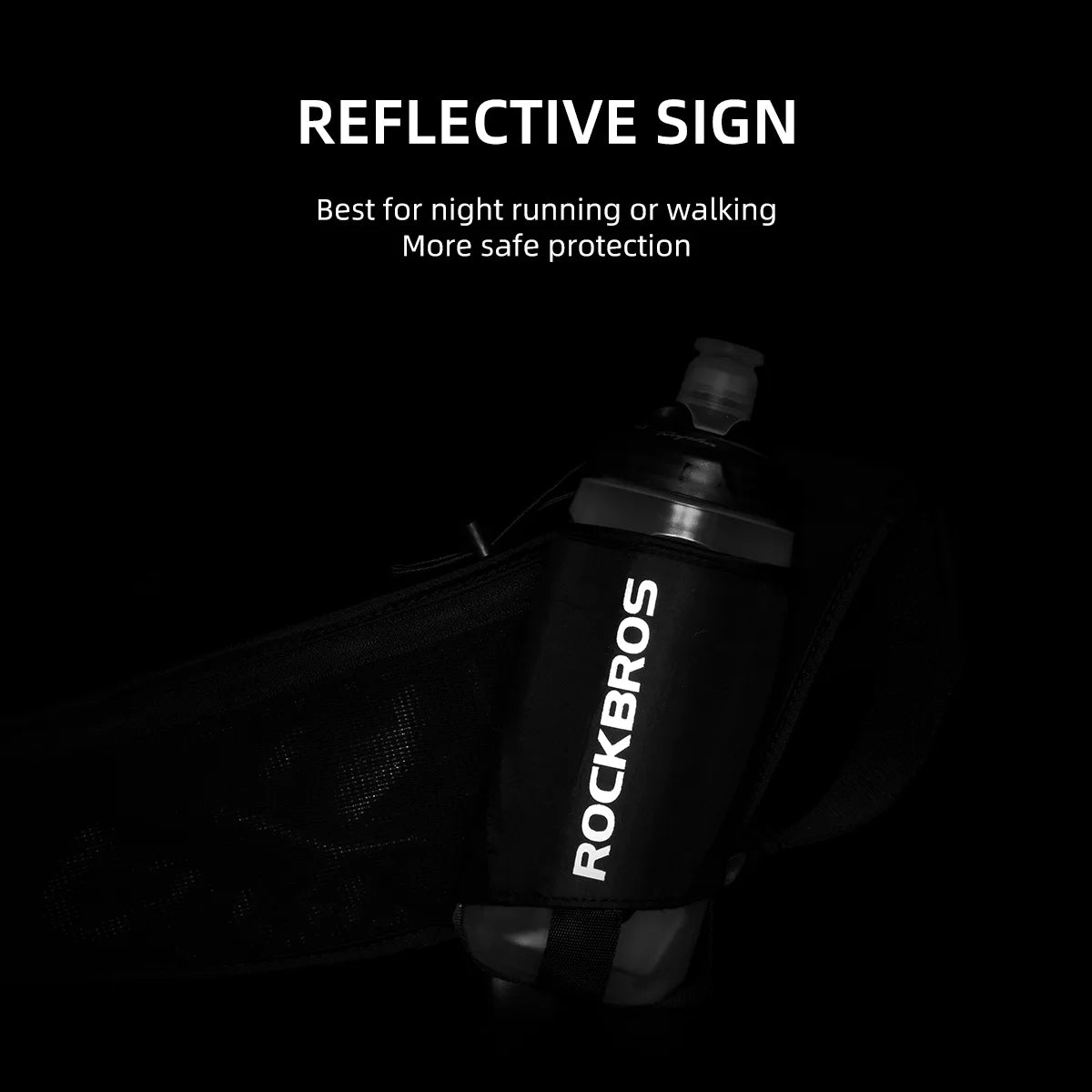 ROCKBROS running hydration belt with an adjustable waist strap, phone storage and reflective details