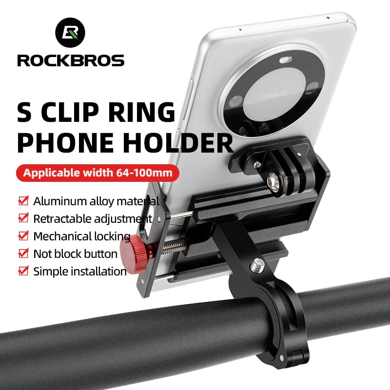 ROCKBROS S Clip Ring Bike Phone Holder with Retractable Mechanical Lock for Secure Cycling