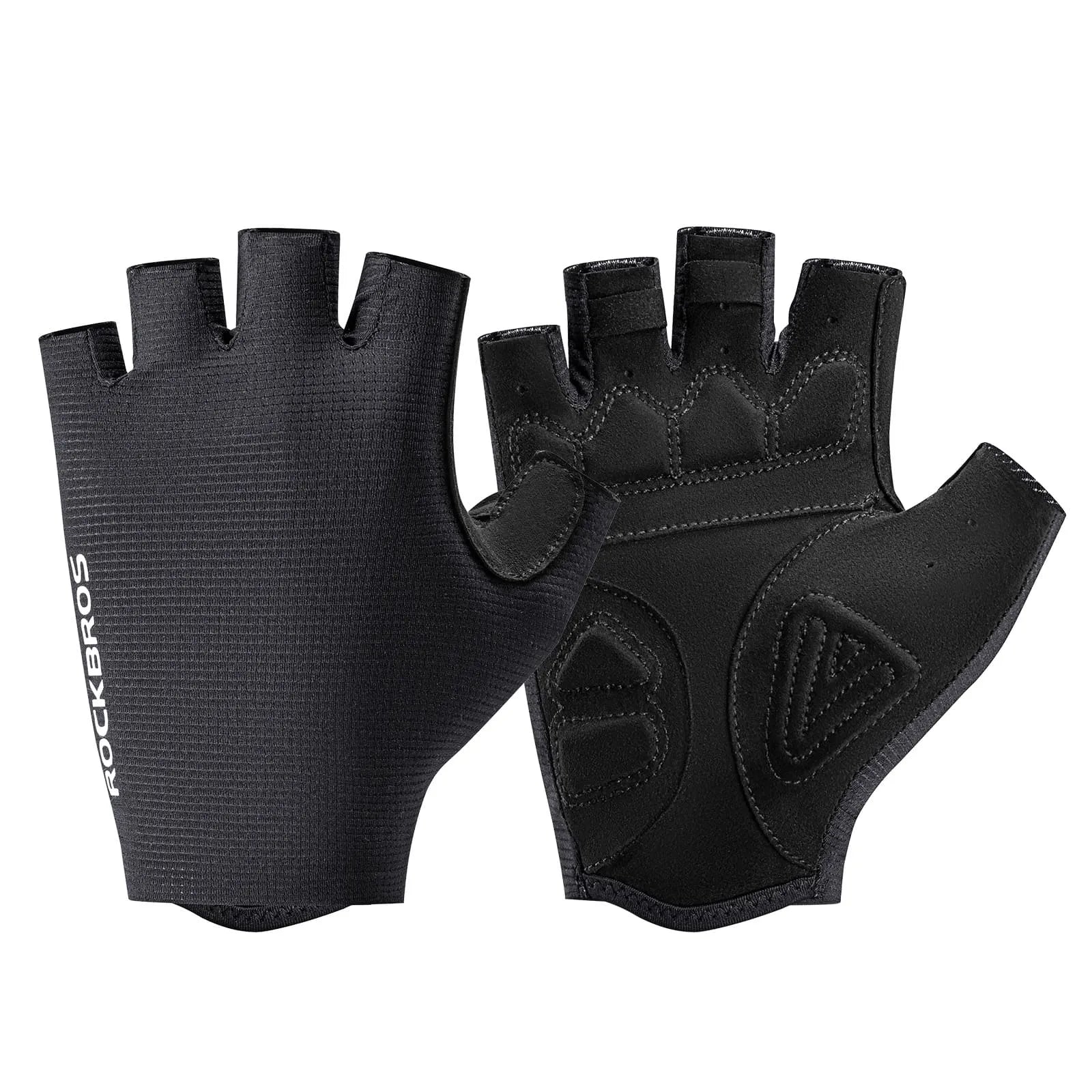 rockbros solid color short finger cycling gloves breathable anti-slip lightweight for commuting training and daily riding
#Color_Black
