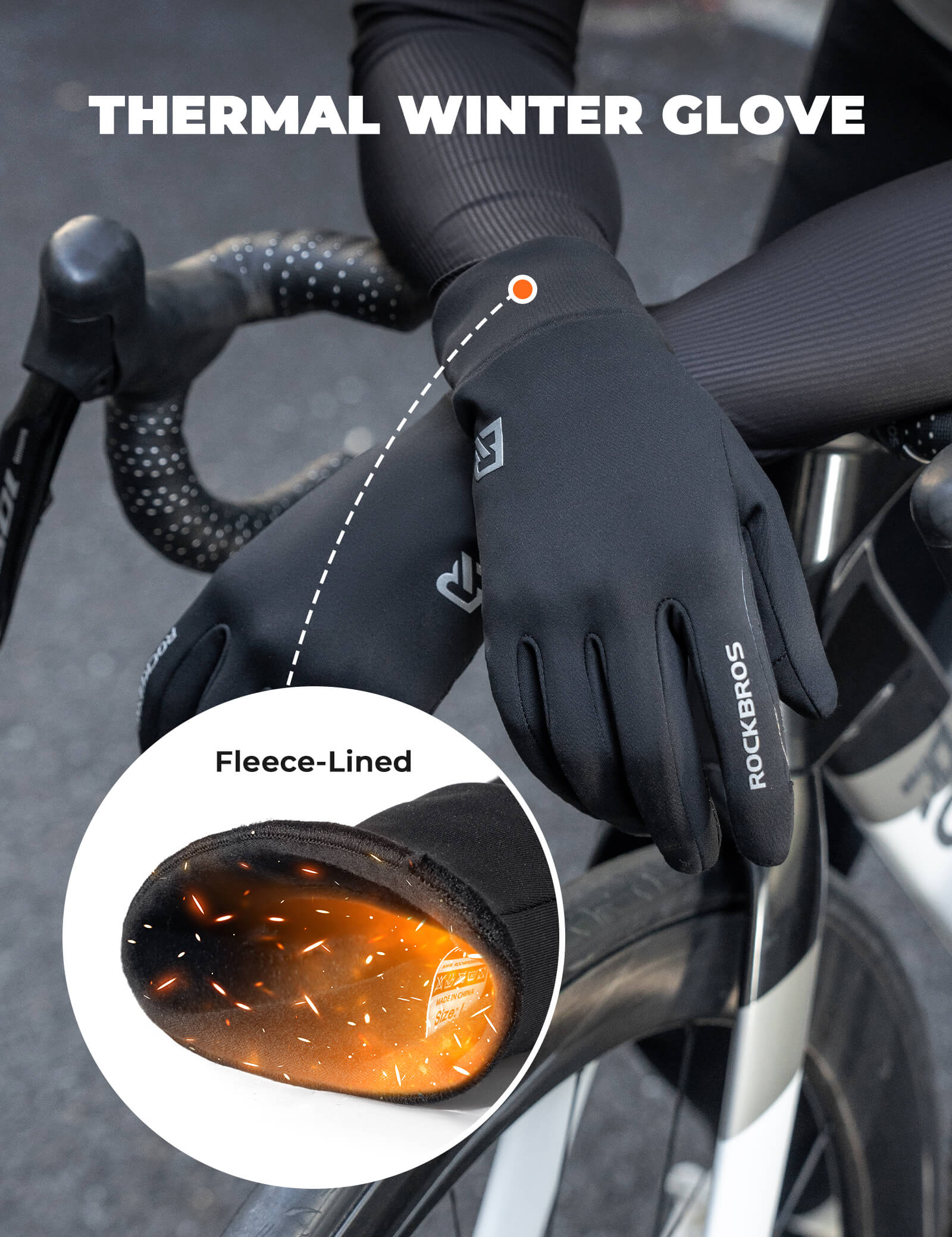 ROCKBROS S400 thermal fleece-lined cycling gloves providing warmth and wind protection in cold weather