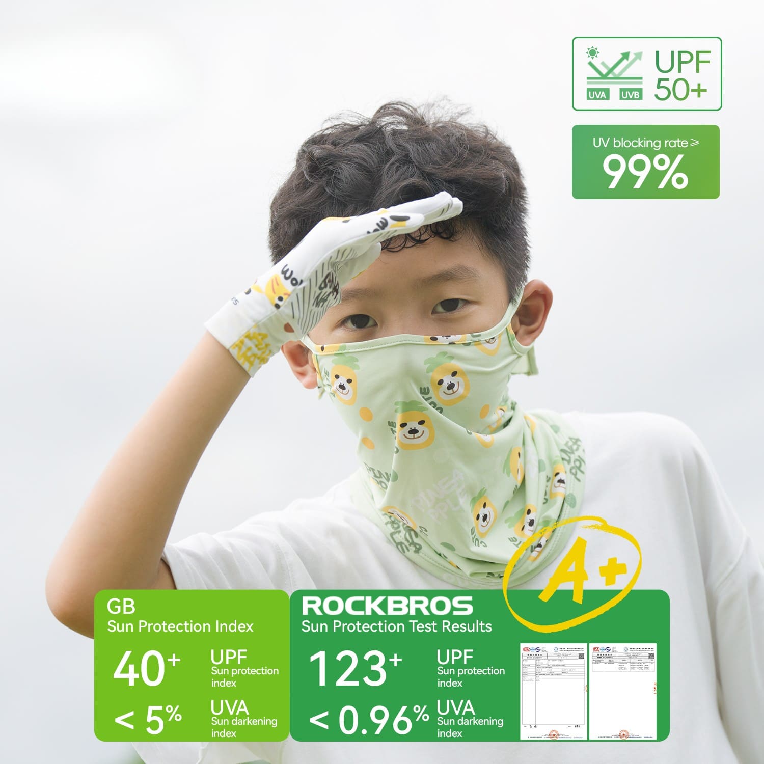 rockbros kids sun protection cycling gloves upf50+ breathable anti-slip for outdoor riding and daily use