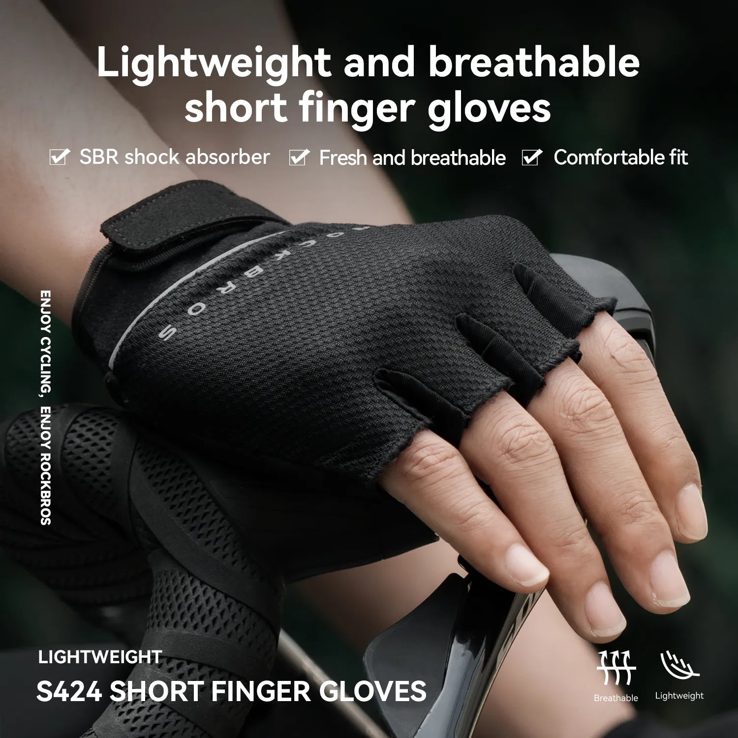 ROCKBROS S424 Half Finger Cycling Gloves with Ergonomic SBR Shock-Absorbing Padding