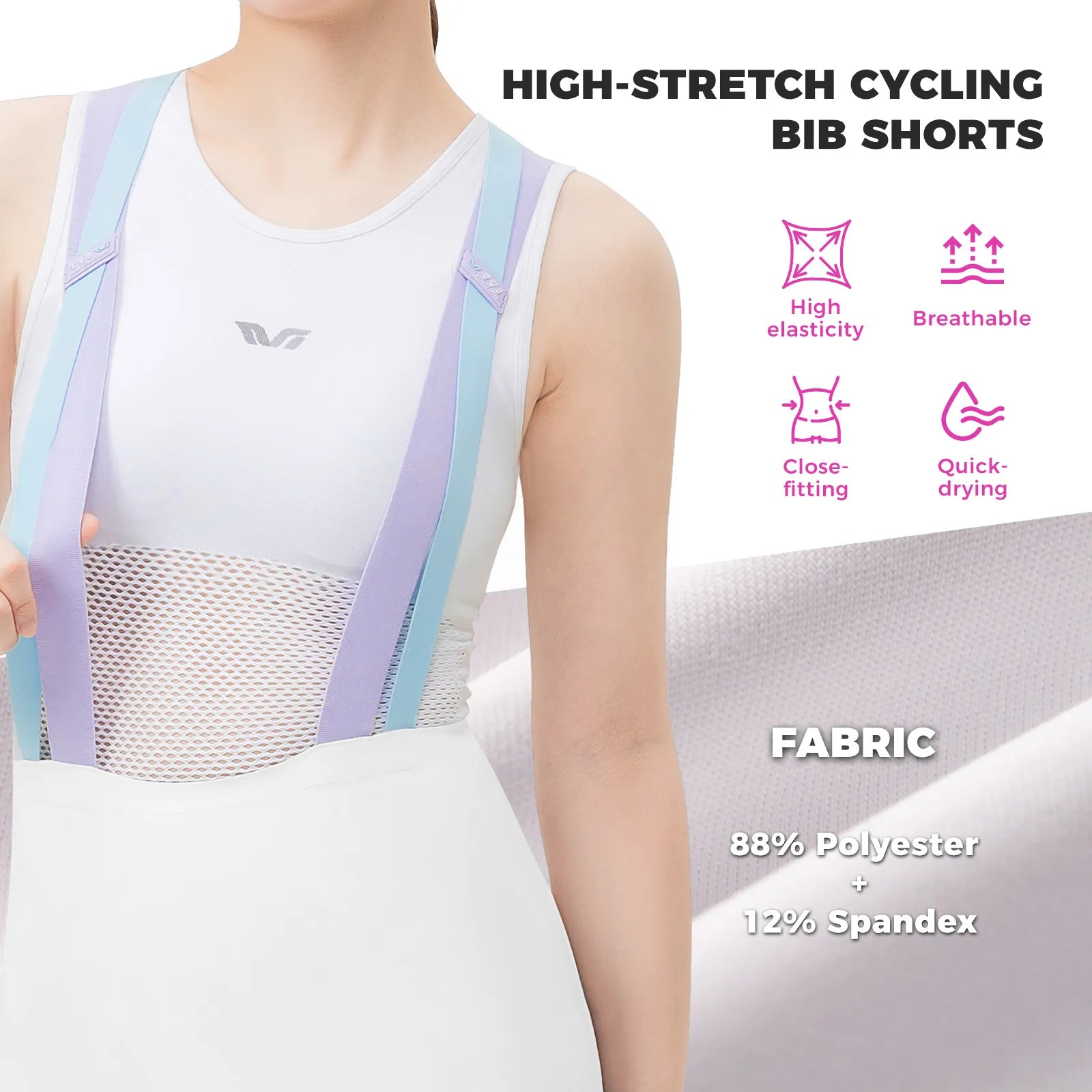 ROCKBROS TVI one-piece cycling bib shorts with ergonomic padding and seamless fit for long-distance road cycling
#Color_White