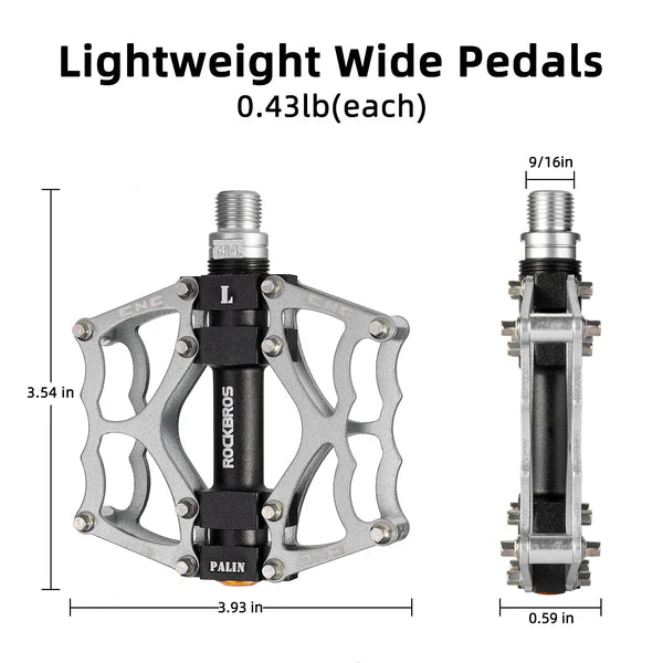 ROCKBROS Single Bearing Aluminum Alloy Platform Pedals with Wide Anti-Slip Surface and 9/16 Inch Spindle
#Color_Silver