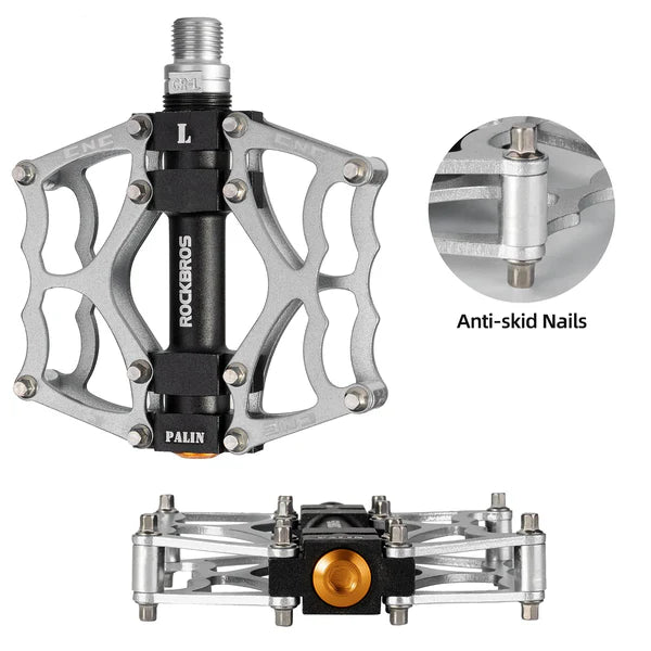 ROCKBROS Single Bearing Aluminum Alloy Platform Pedals with Wide Anti-Slip Surface and 9/16 Inch Spindle
#Color_Silver