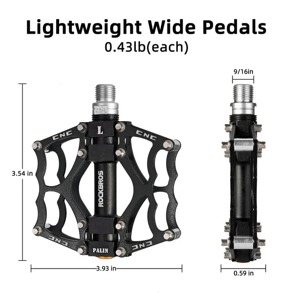 ROCKBROS Single Bearing Aluminum Alloy Platform Pedals with Wide Anti-Slip Surface and 9/16 Inch Spindle
#Color_Black