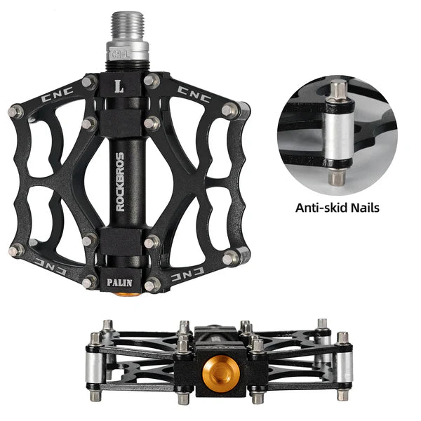 ROCKBROS Single Bearing Aluminum Alloy Platform Pedals with Wide Anti-Slip Surface and 9/16 Inch Spindle
#Color_Black