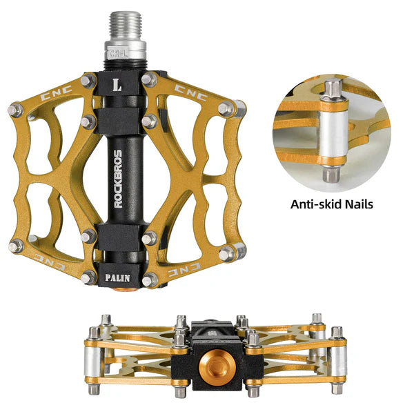ROCKBROS Single Bearing Aluminum Alloy Platform Pedals with Wide Anti-Slip Surface and 9/16 Inch Spindle
#Color_Gold