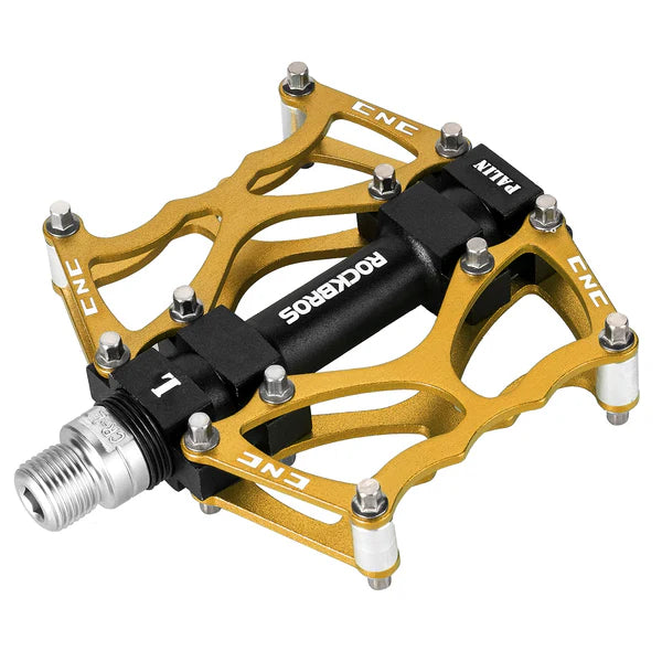 ROCKBROS Single Bearing Aluminum Alloy Platform Pedals with Wide Anti-Slip Surface and 9/16 Inch Spindle
#Color_Gold