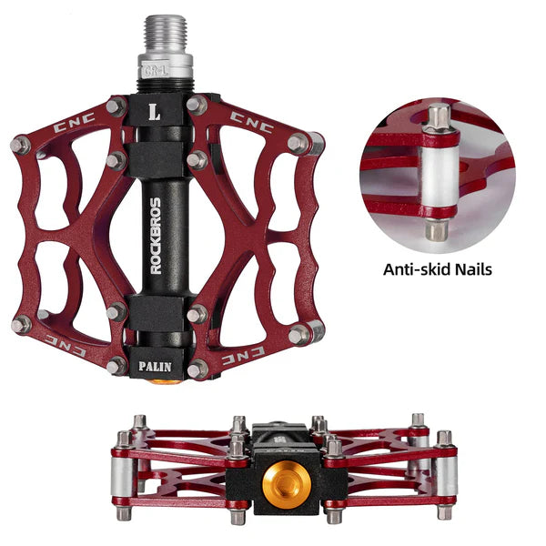 ROCKBROS Single Bearing Aluminum Alloy Platform Pedals with Wide Anti-Slip Surface and 9/16 Inch Spindle
#Color_Red