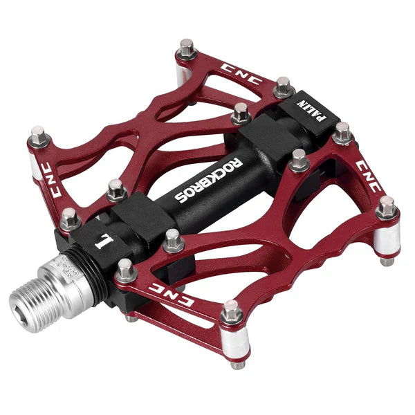 ROCKBROS Single Bearing Aluminum Alloy Platform Pedals with Wide Anti-Slip Surface and 9/16 Inch Spindle
#Color_Red