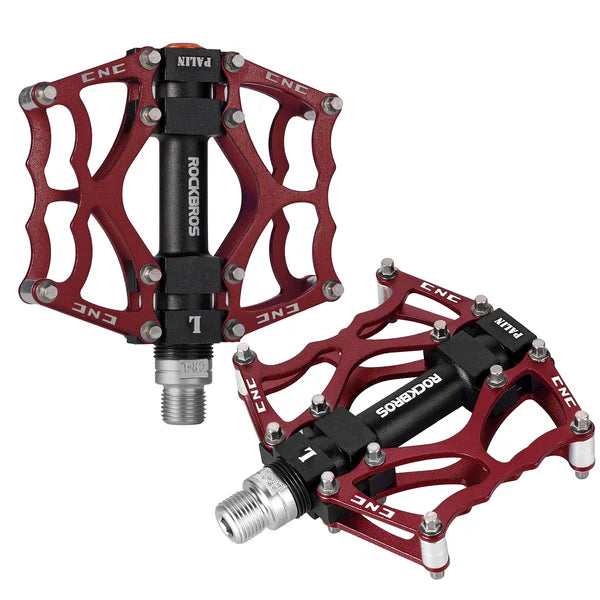 ROCKBROS Single Bearing Aluminum Alloy Platform Pedals with Wide Anti-Slip Surface and 9/16 Inch Spindle
#Color_Red