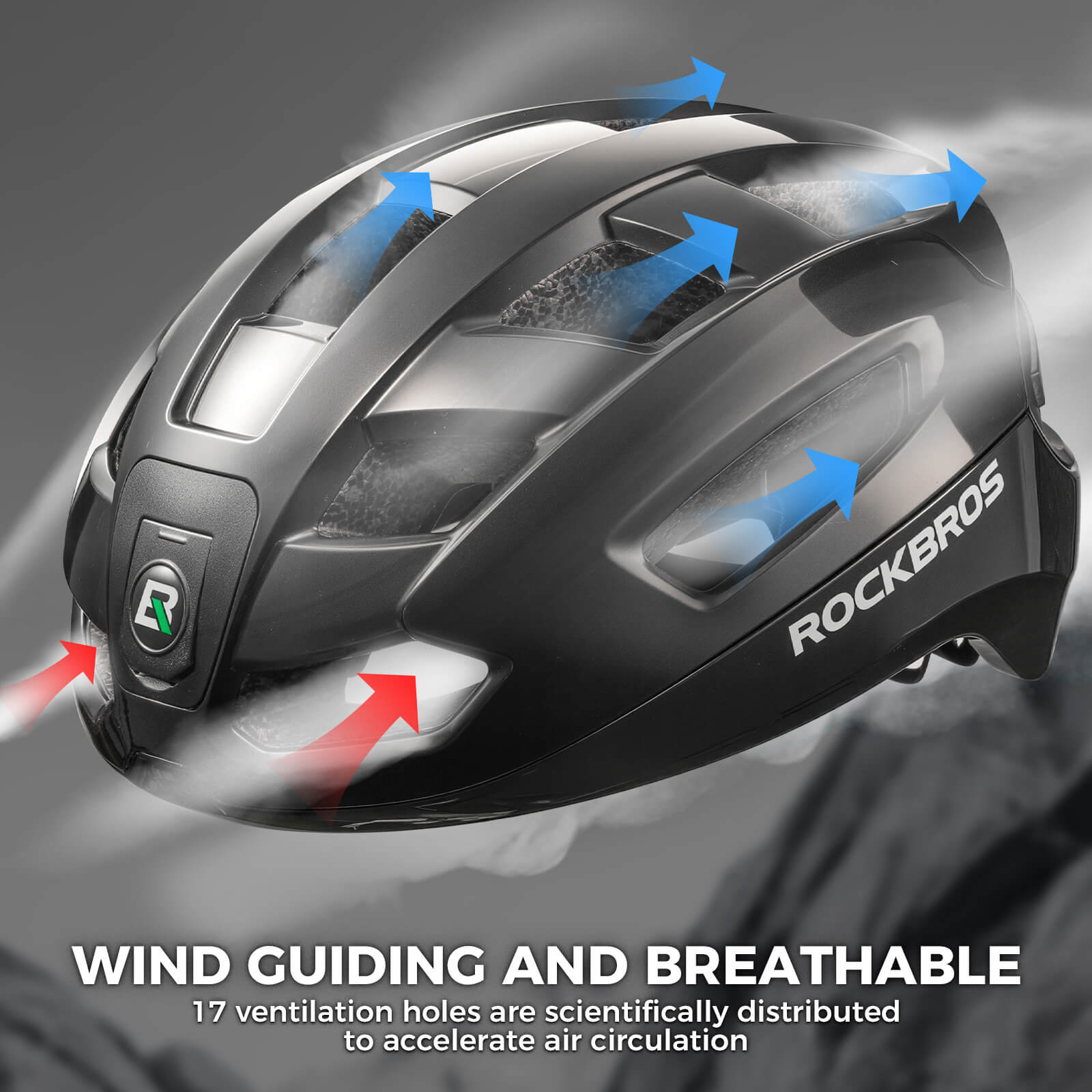 ROCKBROS smart bike helmet with LED front and rear lights and turn signals for night riding safety
