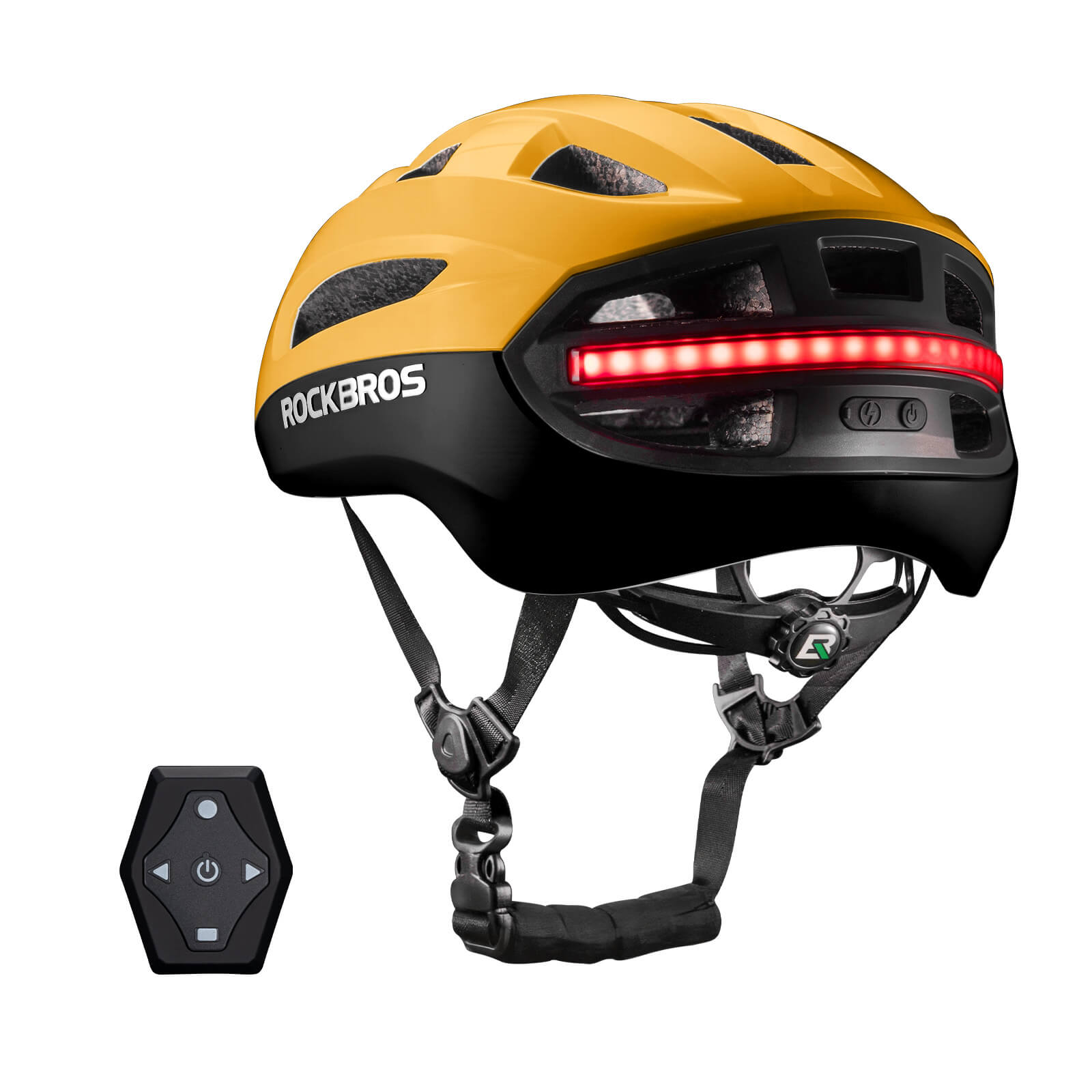 ROCKBROS smart bike helmet with LED front and rear lights and turn signals for night riding safety
#Color_Yellow