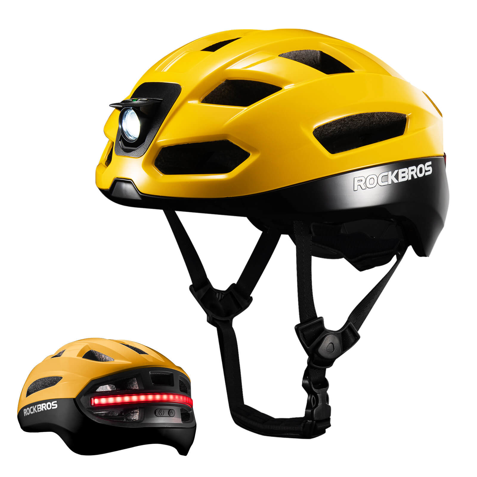 ROCKBROS smart bike helmet with LED front and rear lights and turn signals for night riding safety
#Color_Yellow