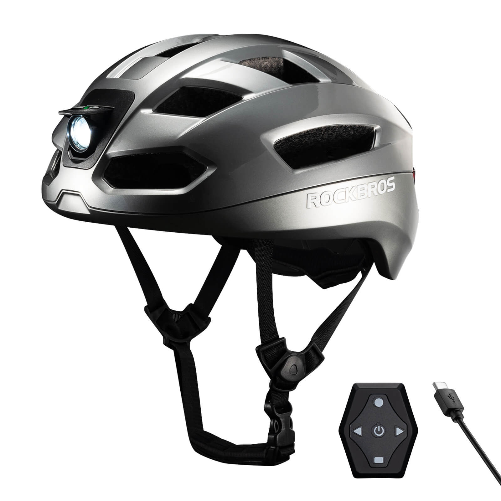ROCKBROS smart bike helmet with LED front and rear lights and turn signals for night riding safety
#Color_Titanium