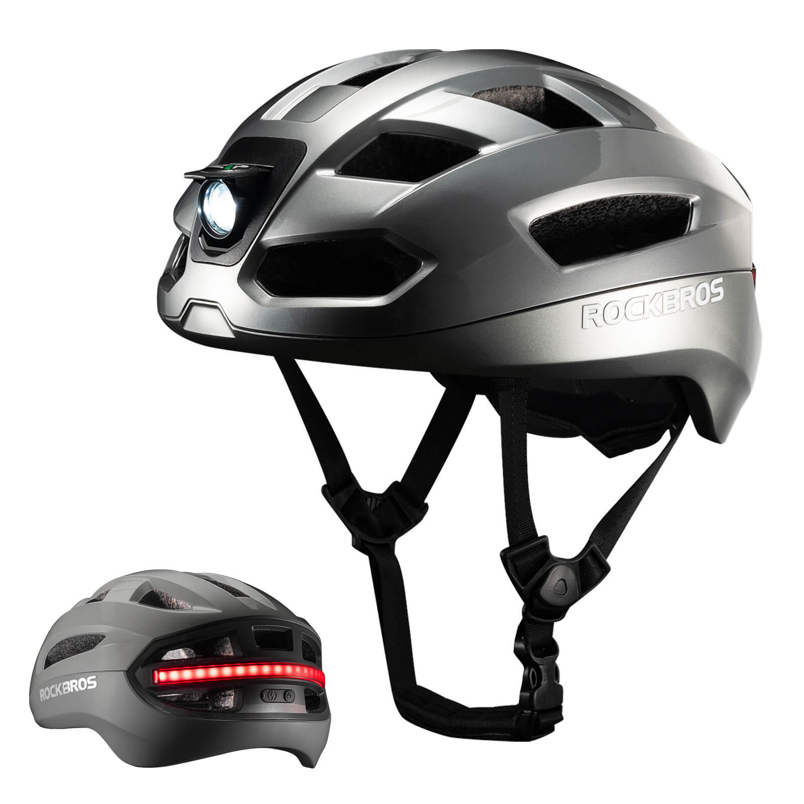 ROCKBROS smart bike helmet with LED front and rear lights and turn signals for night riding safety
#Color_Titanium