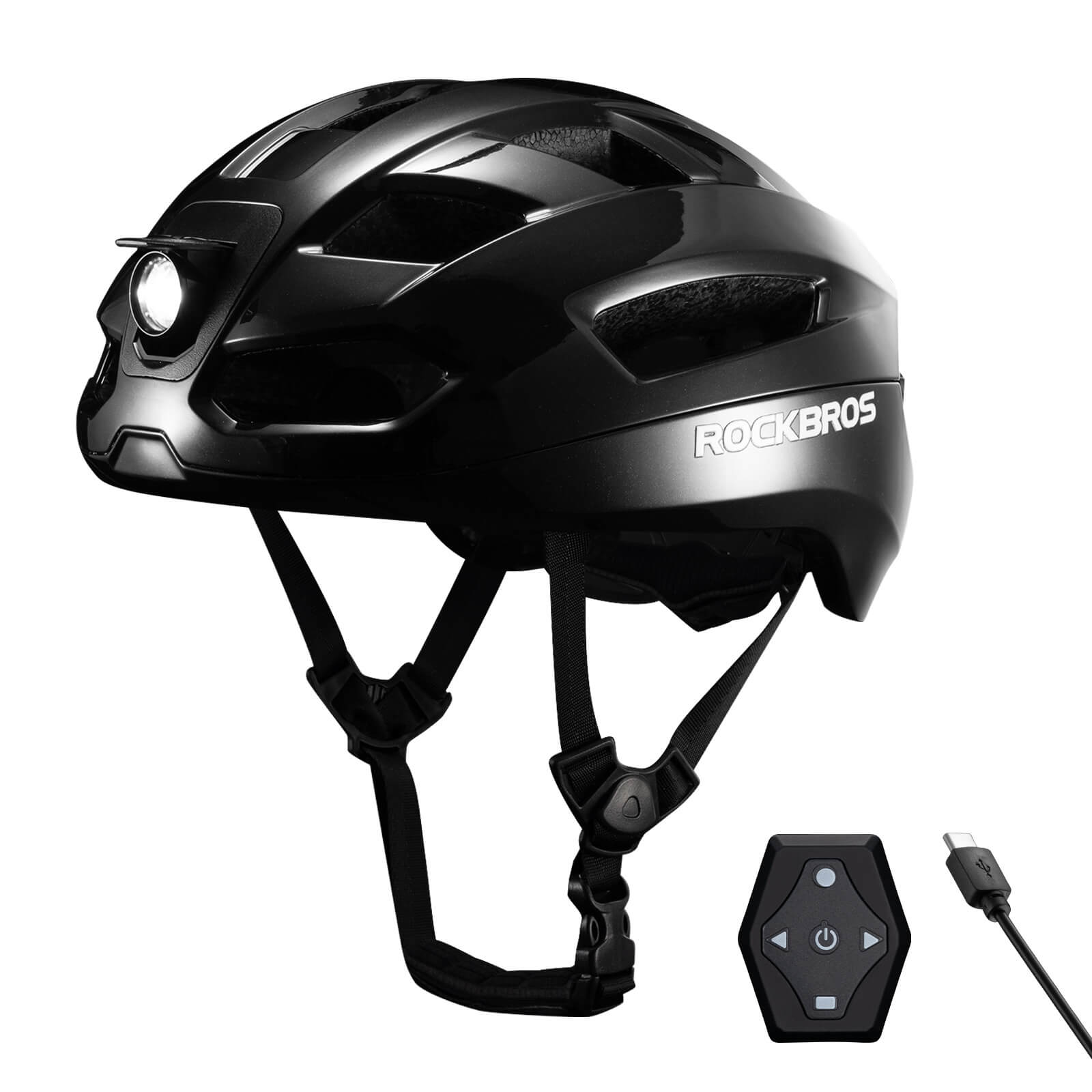 ROCKBROS smart bike helmet with LED front and rear lights and turn signals for night riding safety
#Color_Black